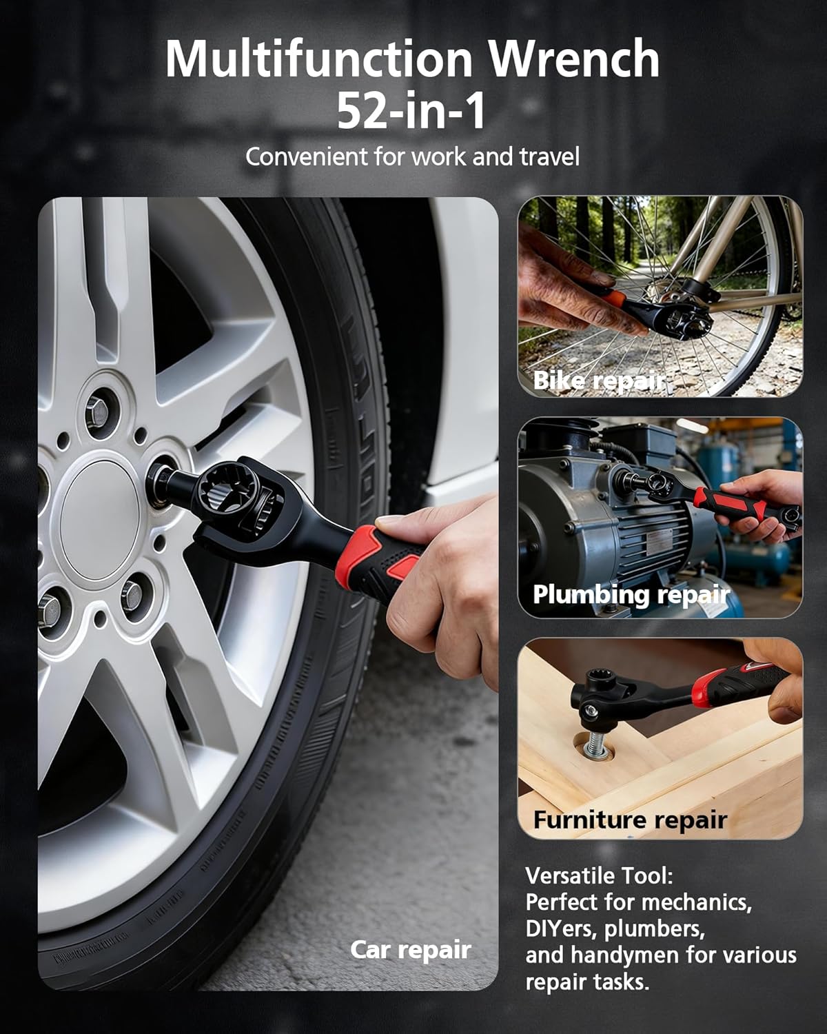 meturebear 48-in-1 Universal Socket Wrench, Flexible Dog Bone Offset Extension Wrench with 360° Rotating Head - Multi-Size Universal Socket for Auto Repair, Home Maintenance & More
