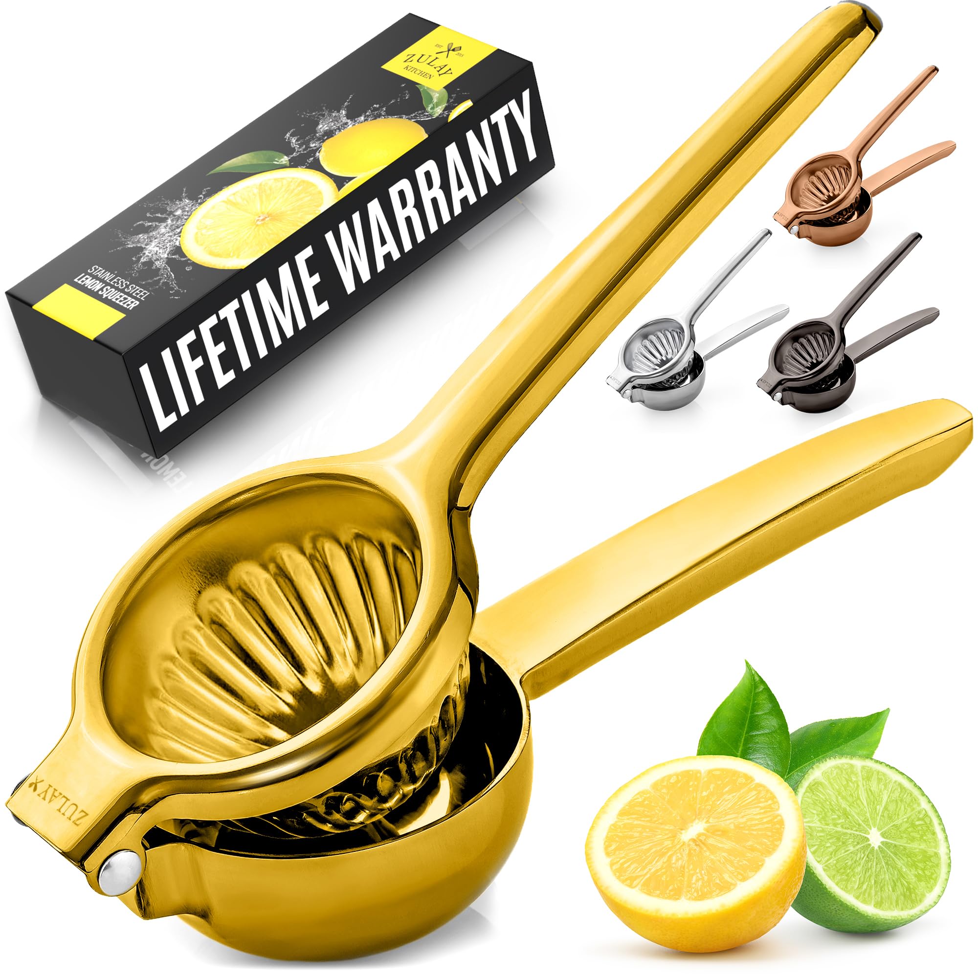 Zulay Kitchen Lemon Squeezer Stainless Steel - Premium Quality, Heavy Duty Solid Metal Squeezer Bowl - Large Manual Citrus Press Juicer and Lime Squeezer Stainless Steel - Gold