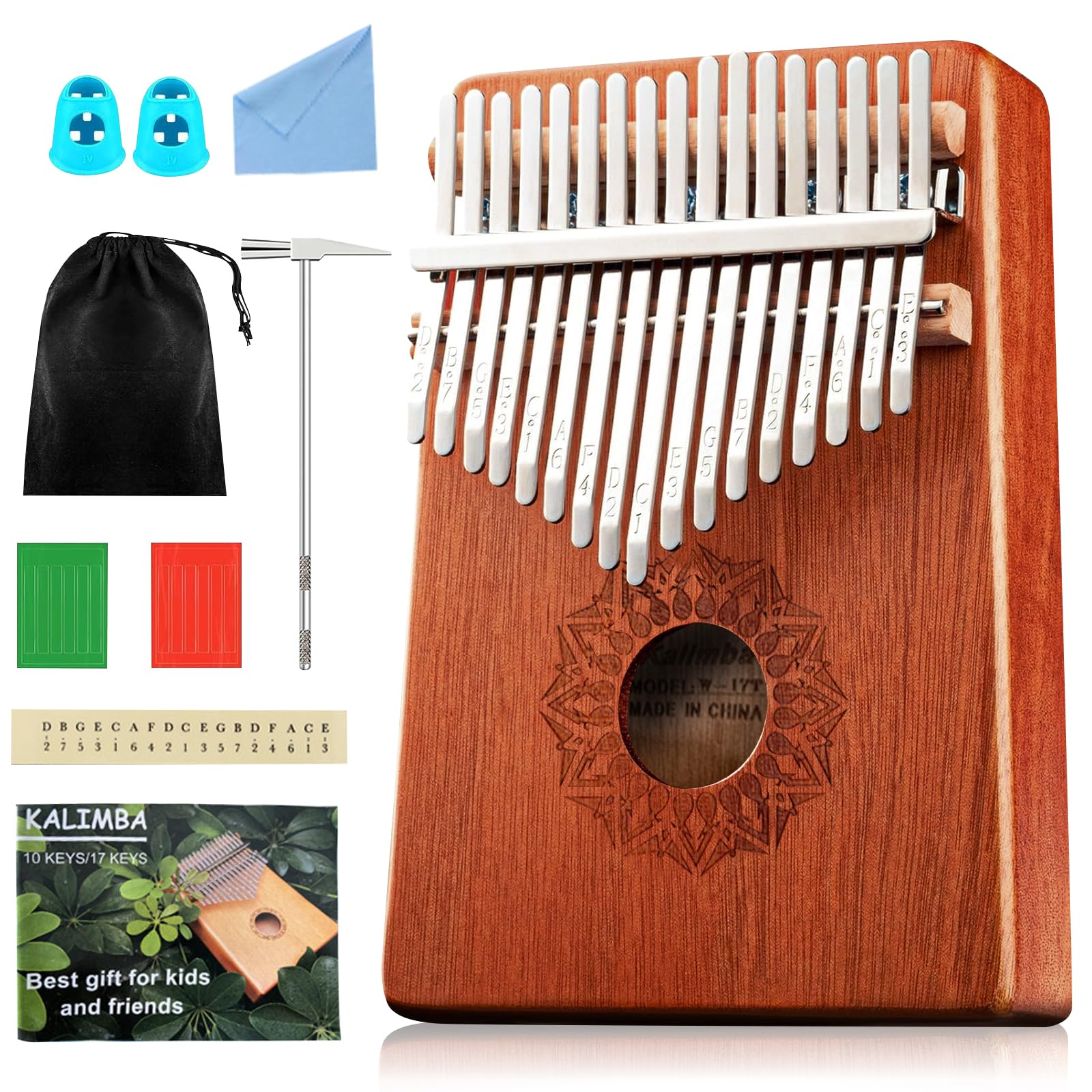 Kalimba pianino na kciuk, 17 kluczy: profesjonalny instrument kalimba z pakietem do nauki, instrumentem do nauki i instrumentem muzycznym, dla dzieci, dorosłych i miłośników muzyki