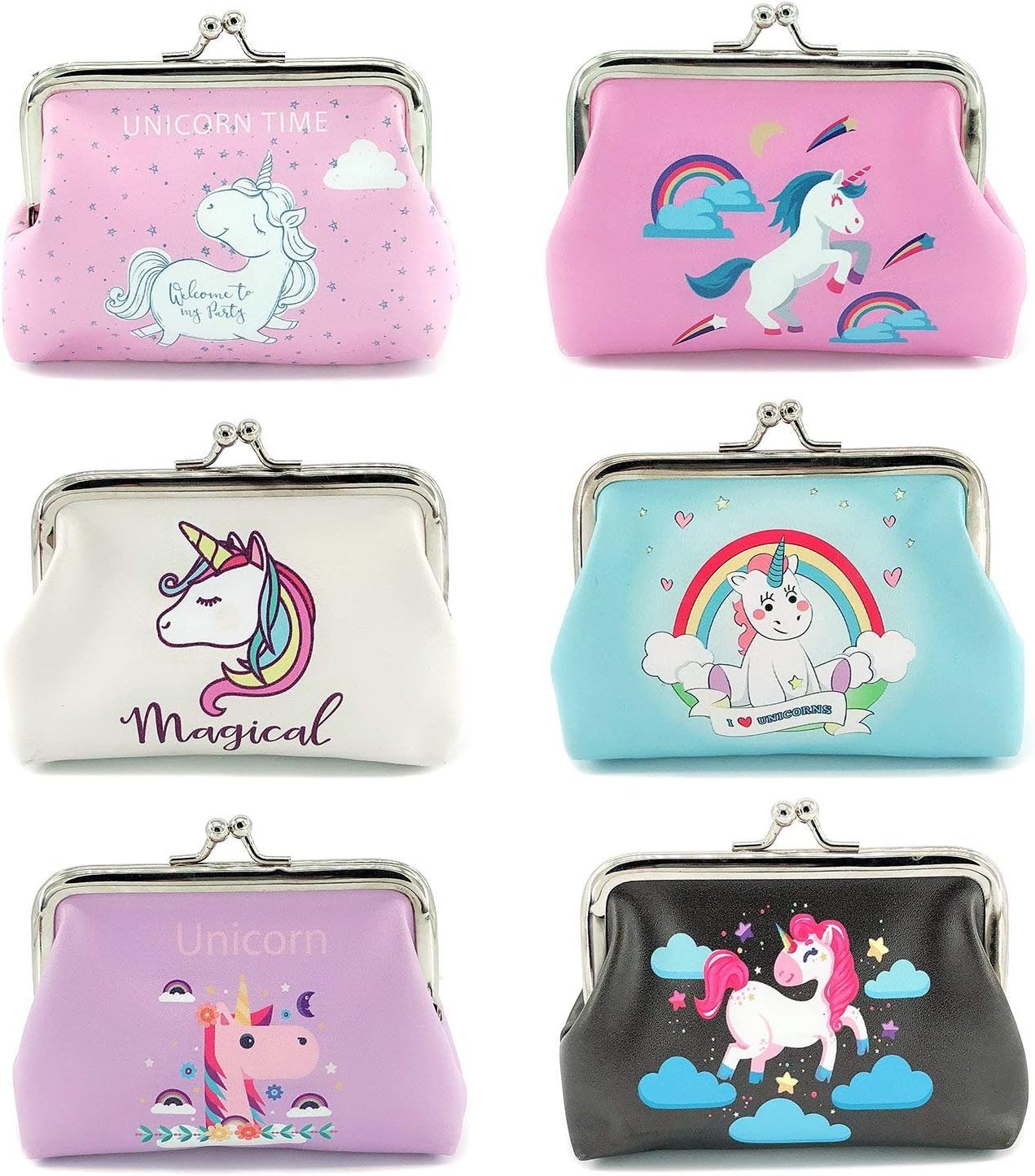 mciskin Women Girl Unicorn Coin Purse Pouch Wallet Value Set (6 Pieces), Multicolour, Small, Multi-Coloured, Small