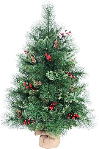 Árbol de Navidad pequeño de 3 pies con 172 puntas de rama, aguja de mano, mini árbol mixto de polietileno y PVC, árboles de Navidad artificiales de