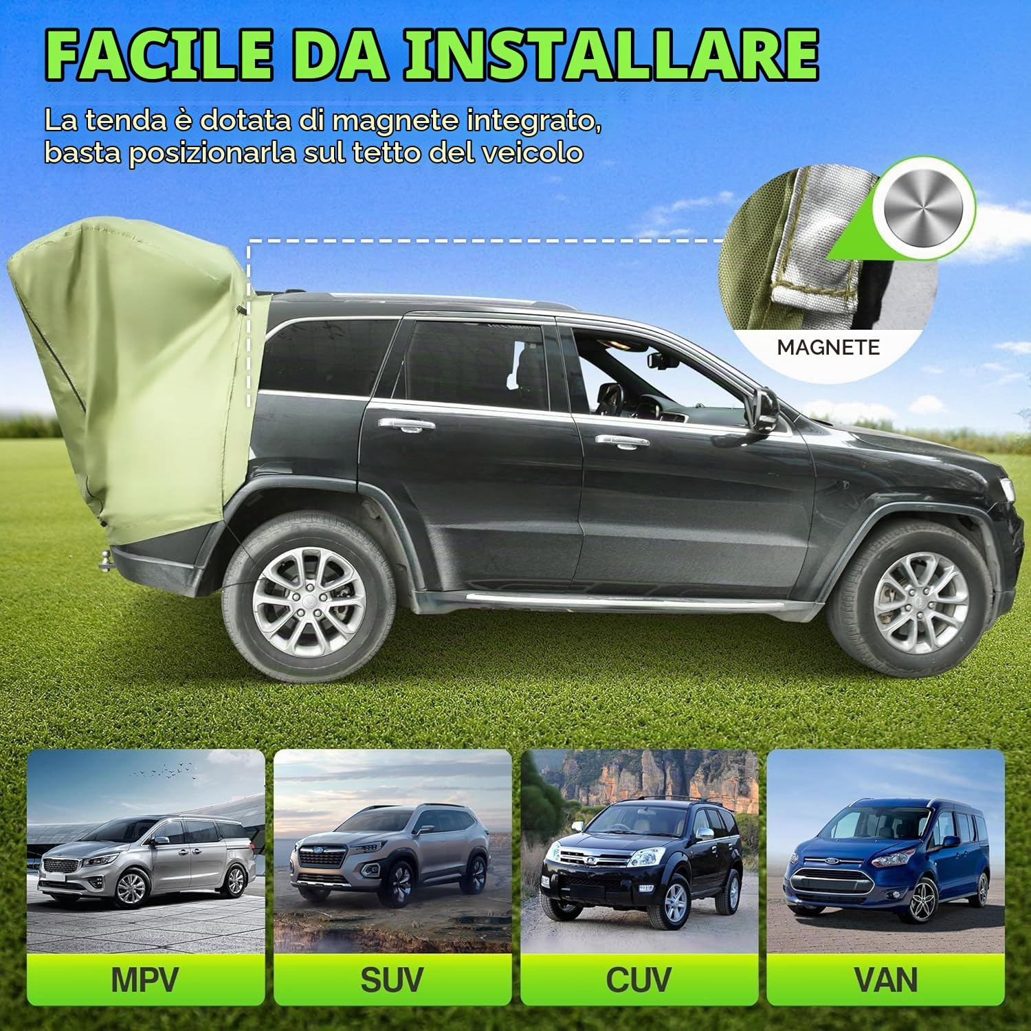 Tenda Universale per SUV Portellone Posteriore Auto - Impermeabile, con Barra di Supporto - Compatibile con Fiat 500X, Renault Captur, Volkswagen T-Roc ecc