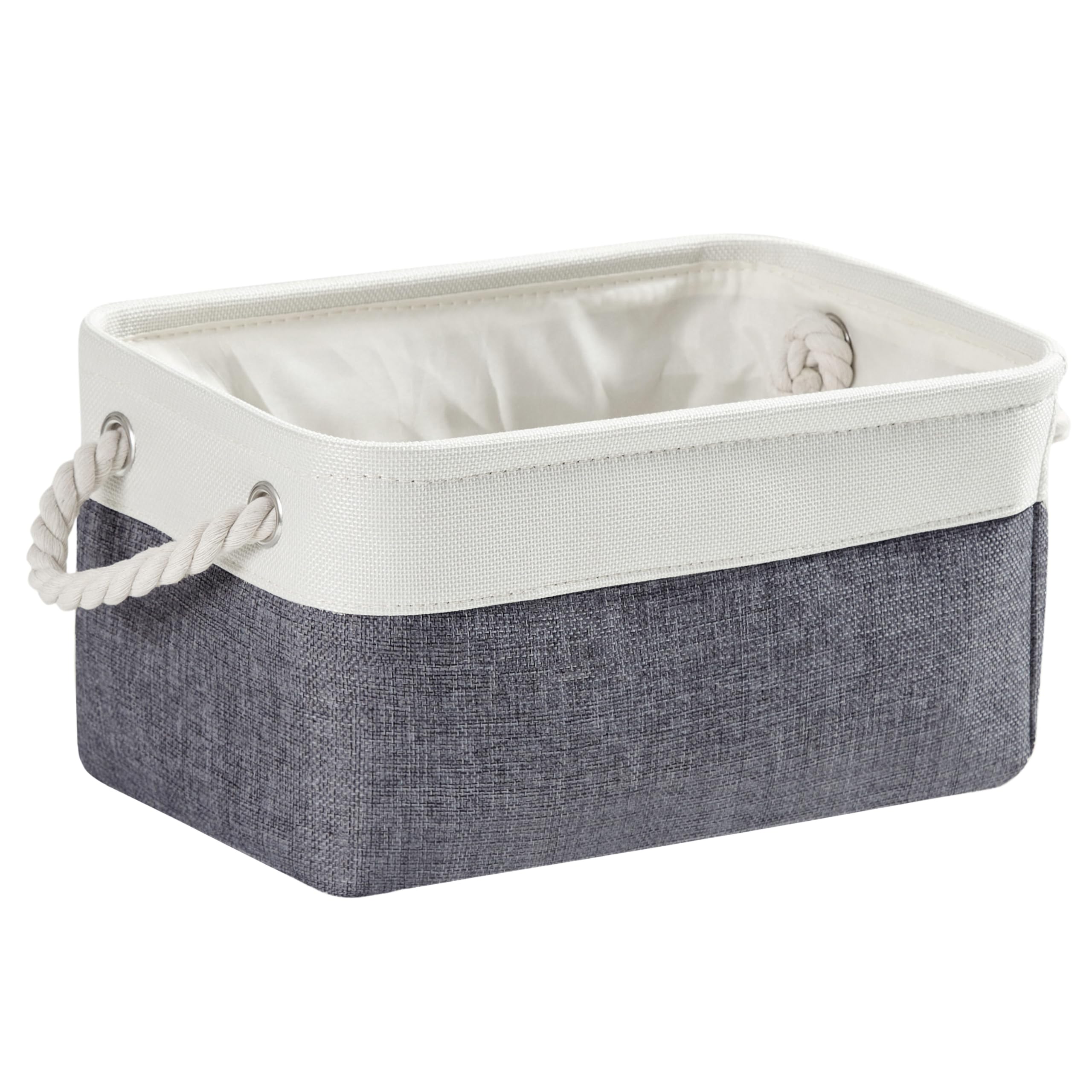 Mangata Storage Boxes, Small Fabric Storage Baskets with Rope Handles for Cupboards, Shelves, Wardrobe, Toys, Clothes (Foldable, Cold Grey White)