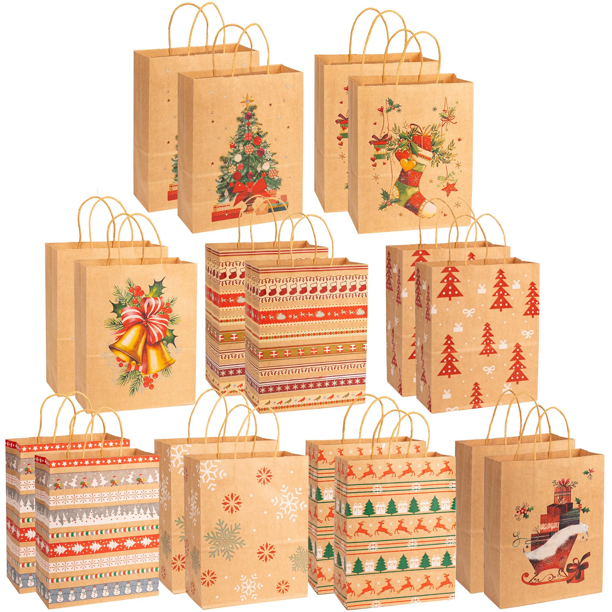18pcs Small Christmas Paper Gift Bags 21x27cm Kraft Xmas Gift Wrapping Bag with Tags Handle, Gift Bags for Christmas Party Presents Xmas Goody Treat Sweet Candy Favors Bag for Kids Adults โ image 1