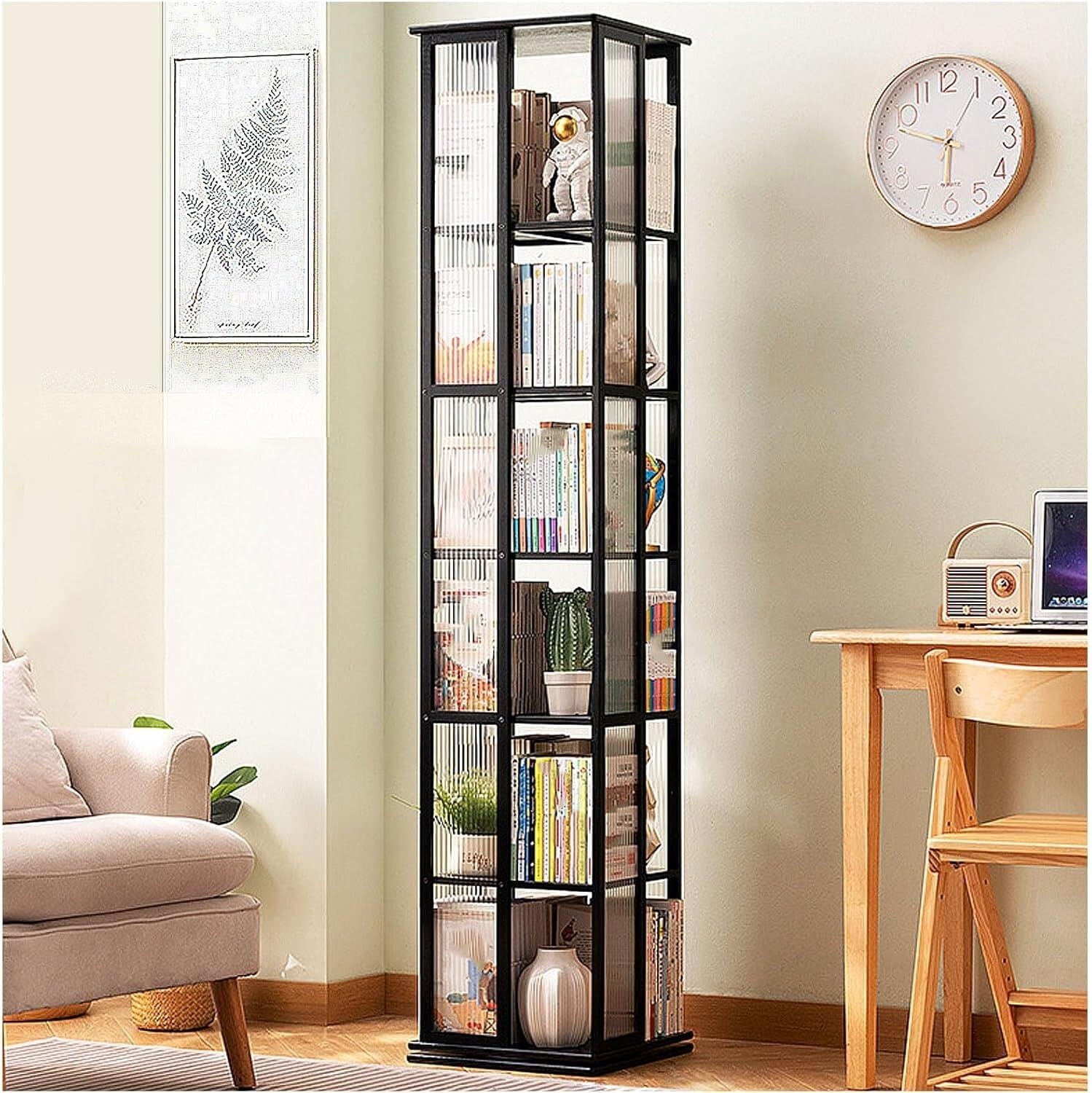 Lshtshf-Ou Pure Black Revolving Bookcase 360° Rotating Bookshelf Display Narrow Swivel Corner Book Shelf Standing(,6 Th Floor-Tier)