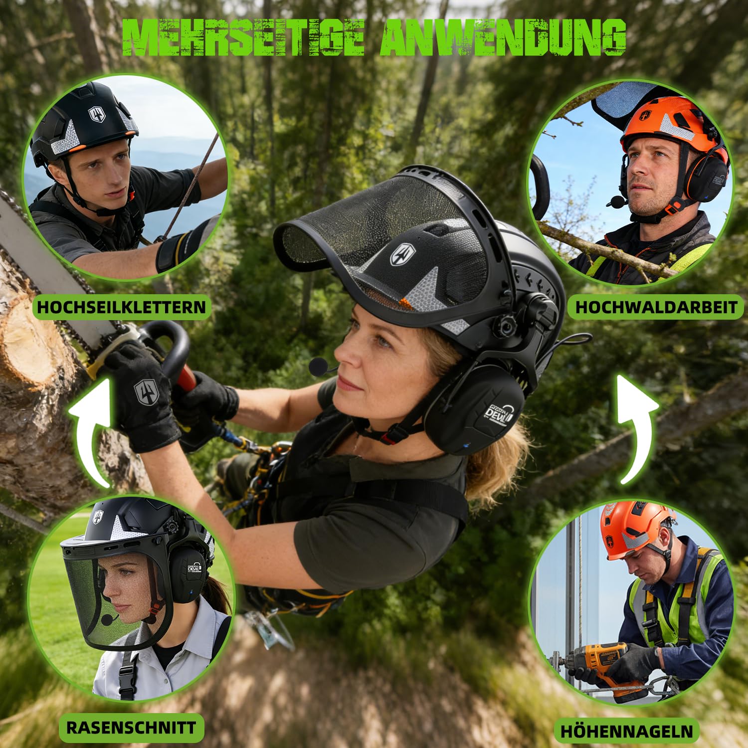 GREEN DEVIL VOLTEK Forest AIR Waldarbeits-Schutzhelm ABS Forsthelm für Hocharbeitsplätze Zertifizierung EN12492 Bestanden EN397 Stoßdämpfung und Eindringfestigkeit Test Berufsschutzhelm