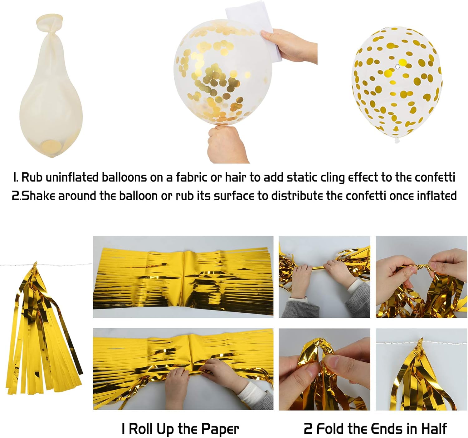 Amandir Birthday Decorations for Men Women Black and Gold New Year Balloons Party Decorations Happy Birthday Banner Tassels Metallic Fringe Curtains 30th 40th 50th 70th Birthday Decorations Supplies - Image 3