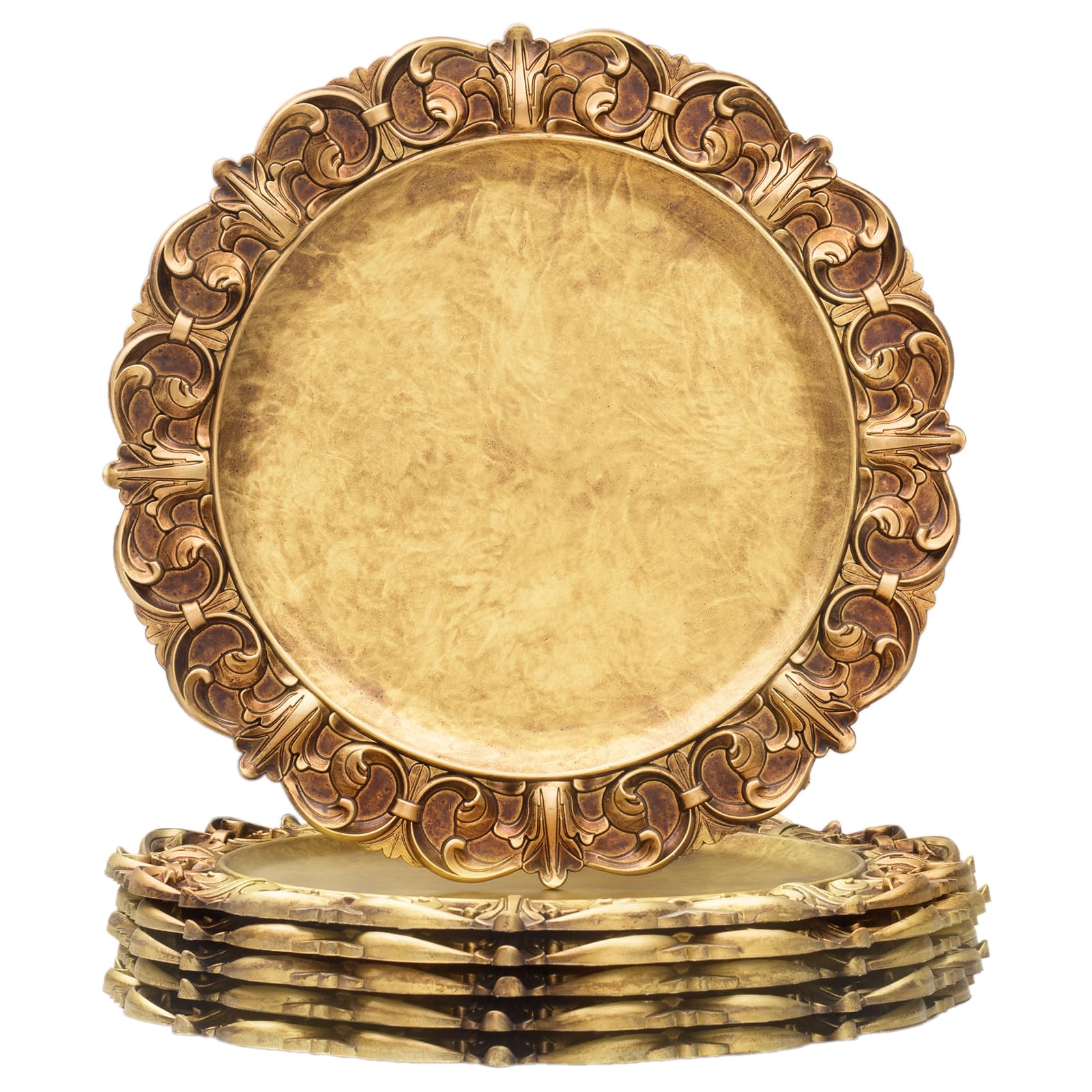 MAONAME 14" Antique Gold Charger Plates Set of 6, Round Plate Chargers