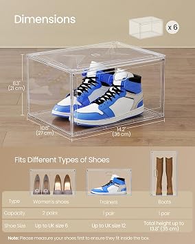 SONGMICS Clear Stackable Shoe Boxes, Fits Shoes up to UK Size 13, Set of 3