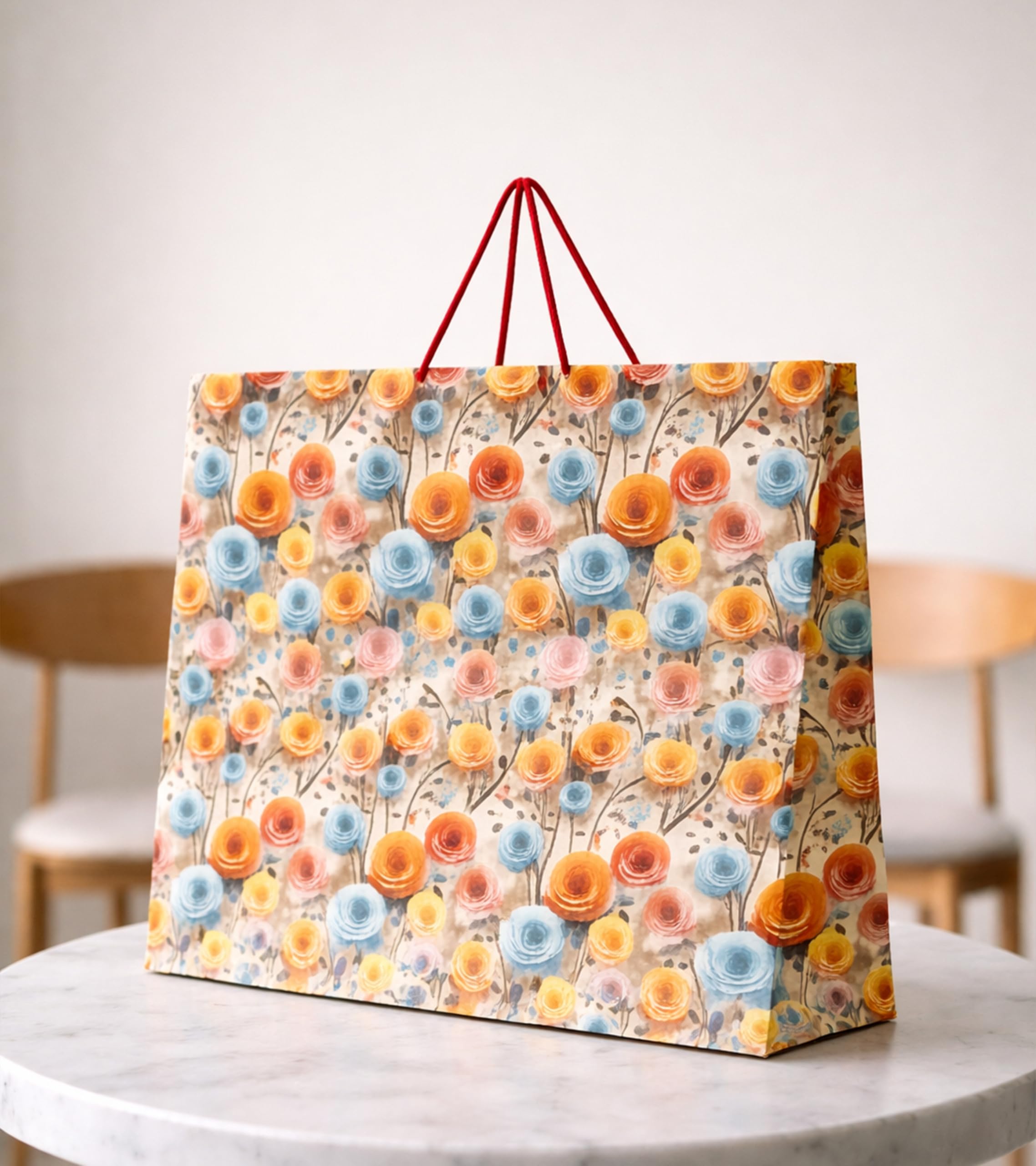 KOSY Paper Gift Bag for Gifting Eco Friendly Reusable Printed Paper Carry Bag with 3D Rose Designer Pattern Durable Lightweight Large Size for Chocolates Jewelry Accessories for Chocolates Jewelry Accessories Pack of 10