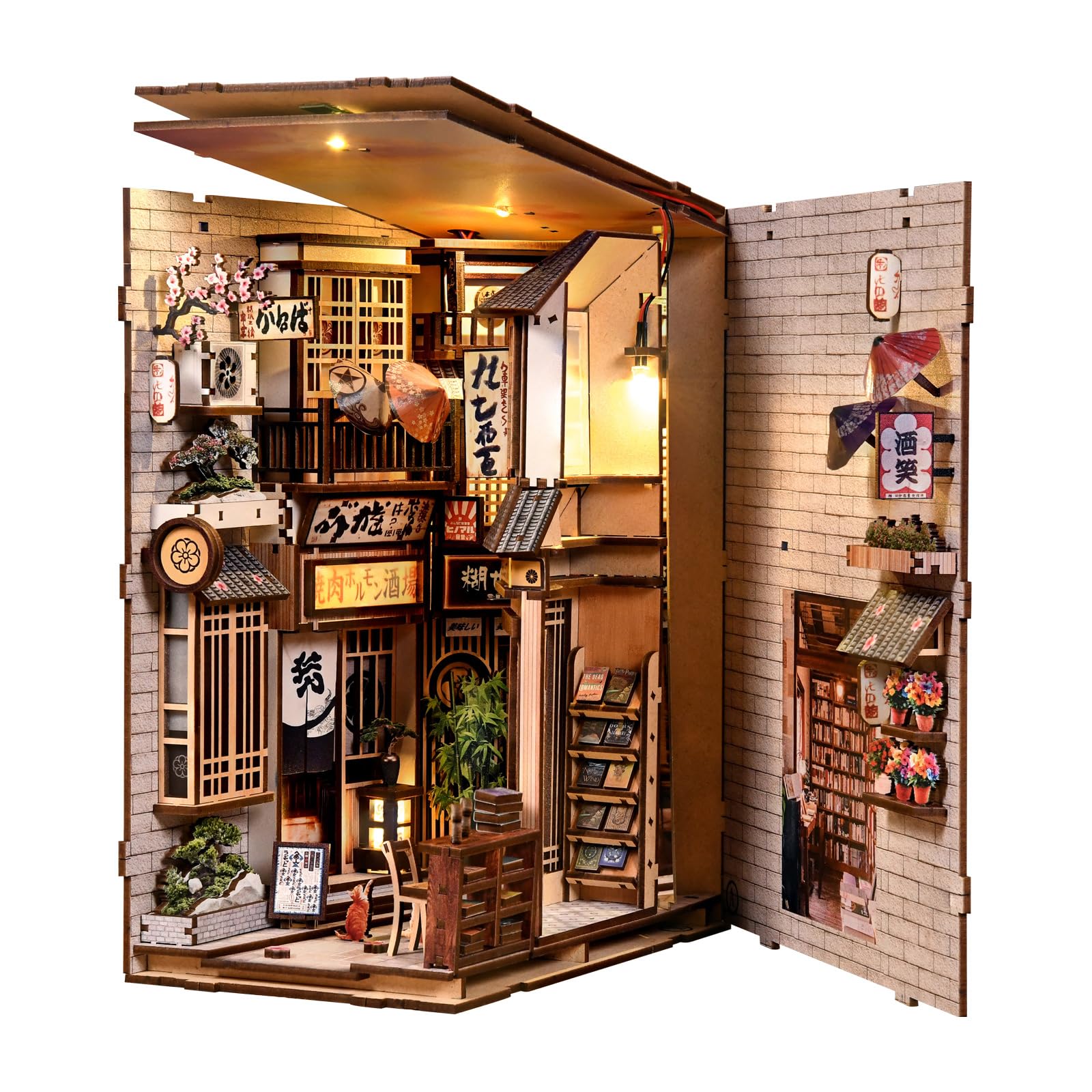 Book Nook Japan, DlY miniaturowy zestaw do budowania domku dla lalek, drewniane puzzle 3D ze światłem LED, japońska dekoracja, prezent dla rodziny i przyjaciół - The Alley Waiting for the