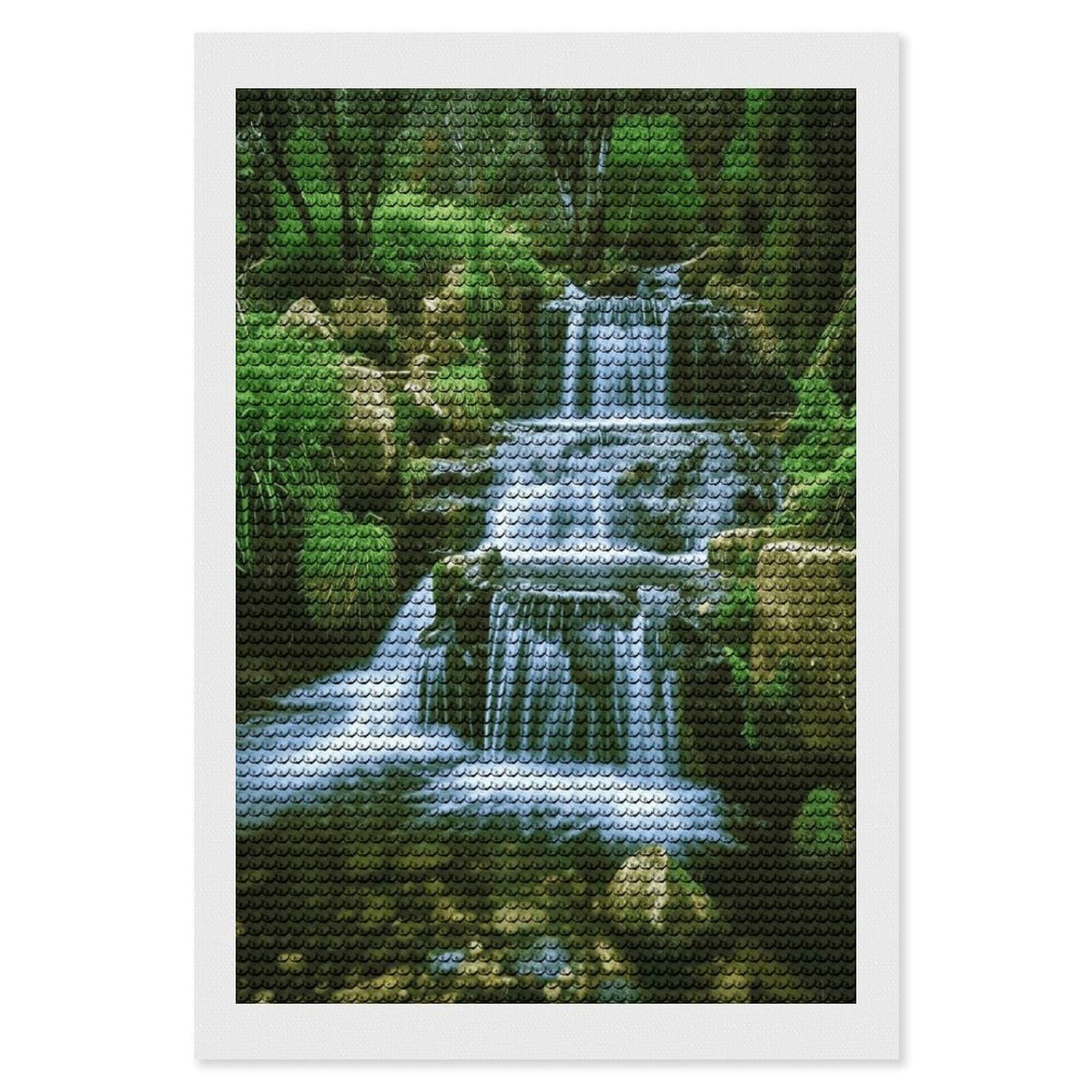 FekiLoot Waterfall Flowing Down Paint by Numbers Kit for Adults Beginner DIY Diamond Dots Paintings Round Full Drill Diamond Art Kits Picture Diamond Art Painting Kits for Home Decor 8"x12"
