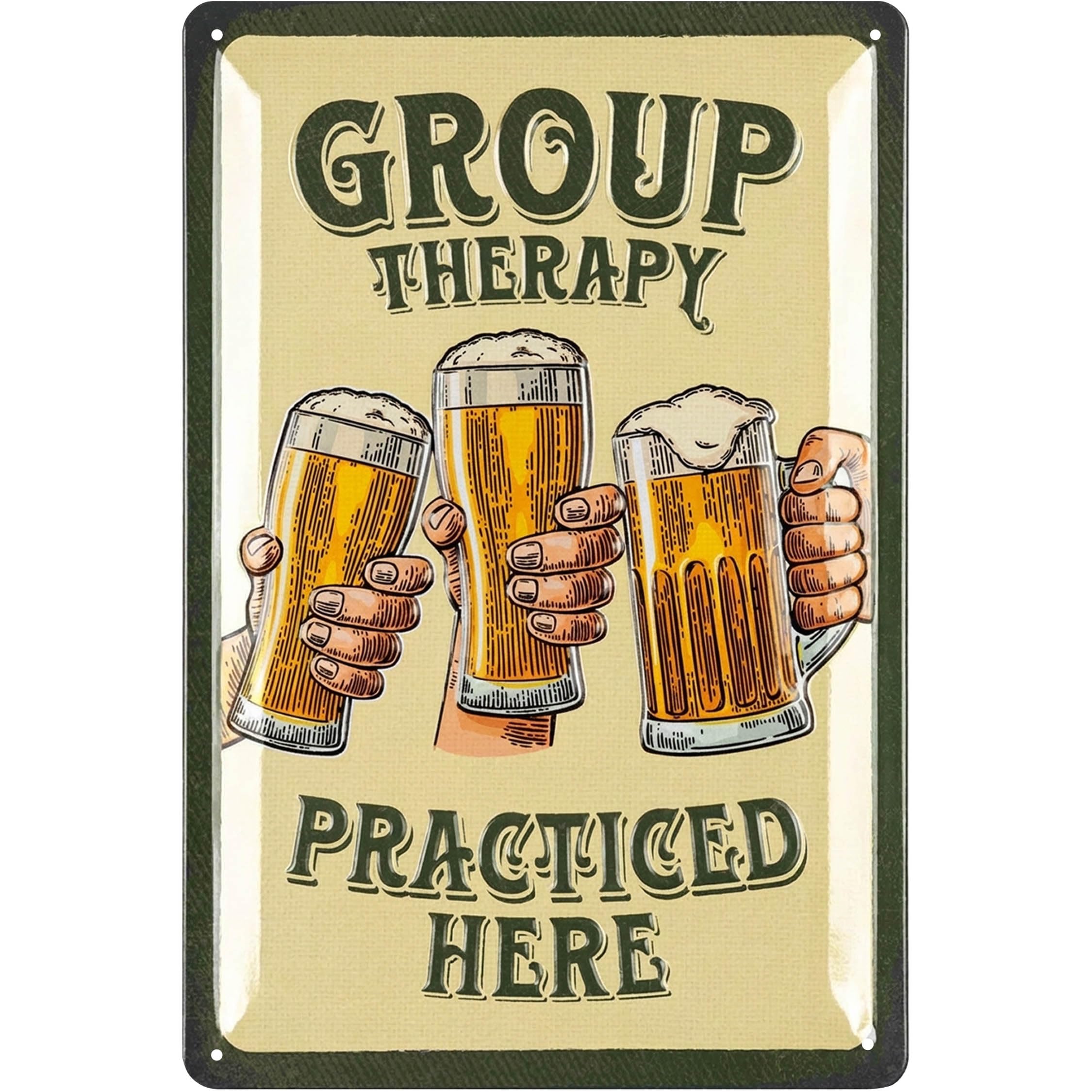 LANOLU Vintage Beer Sign - GROUP THERAPY PRACTICED HERE - Beer Signs for man Cave, Metal Beer Signs, Funny Metal Bar Signs, Vintage beer signs - Embossed 12x8"