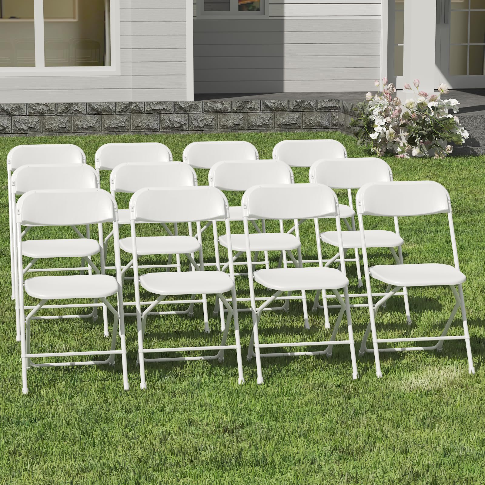 IWDOO 12 Pack Folding Chair, White Plastic Folding Chairs Outdoor Indoor, 350lb Capacity,Portable Event Chair, Lightweight Party Chairs,for Events