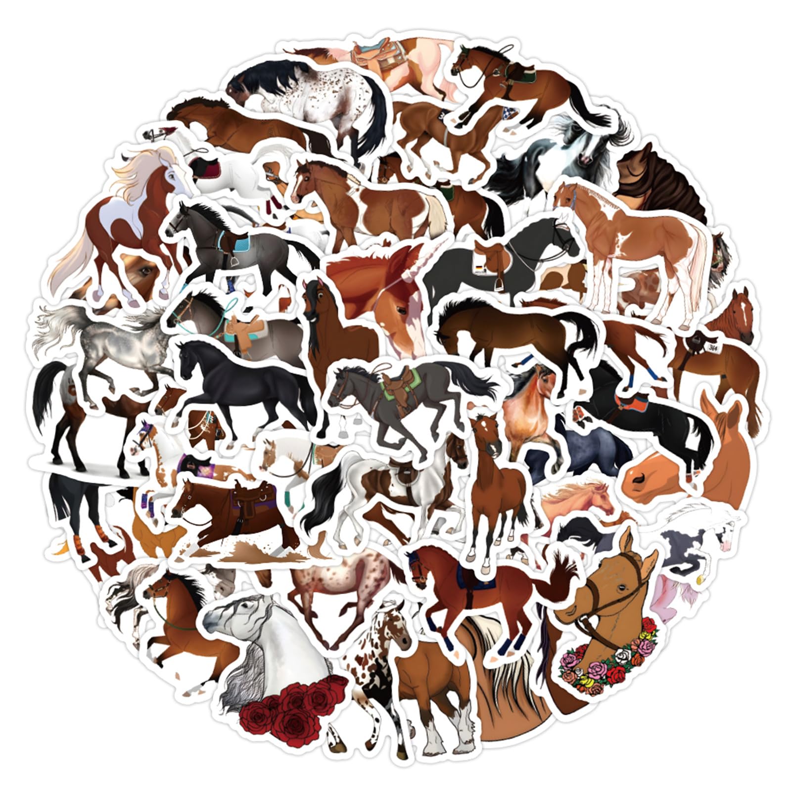 60 Pcs Horse Stickers Pack for Teens Adults, Waterproof Vinyl Animal Pony Stickers for Water Bottle Laptop Luggage Guitar Skateboard Computer Bike,