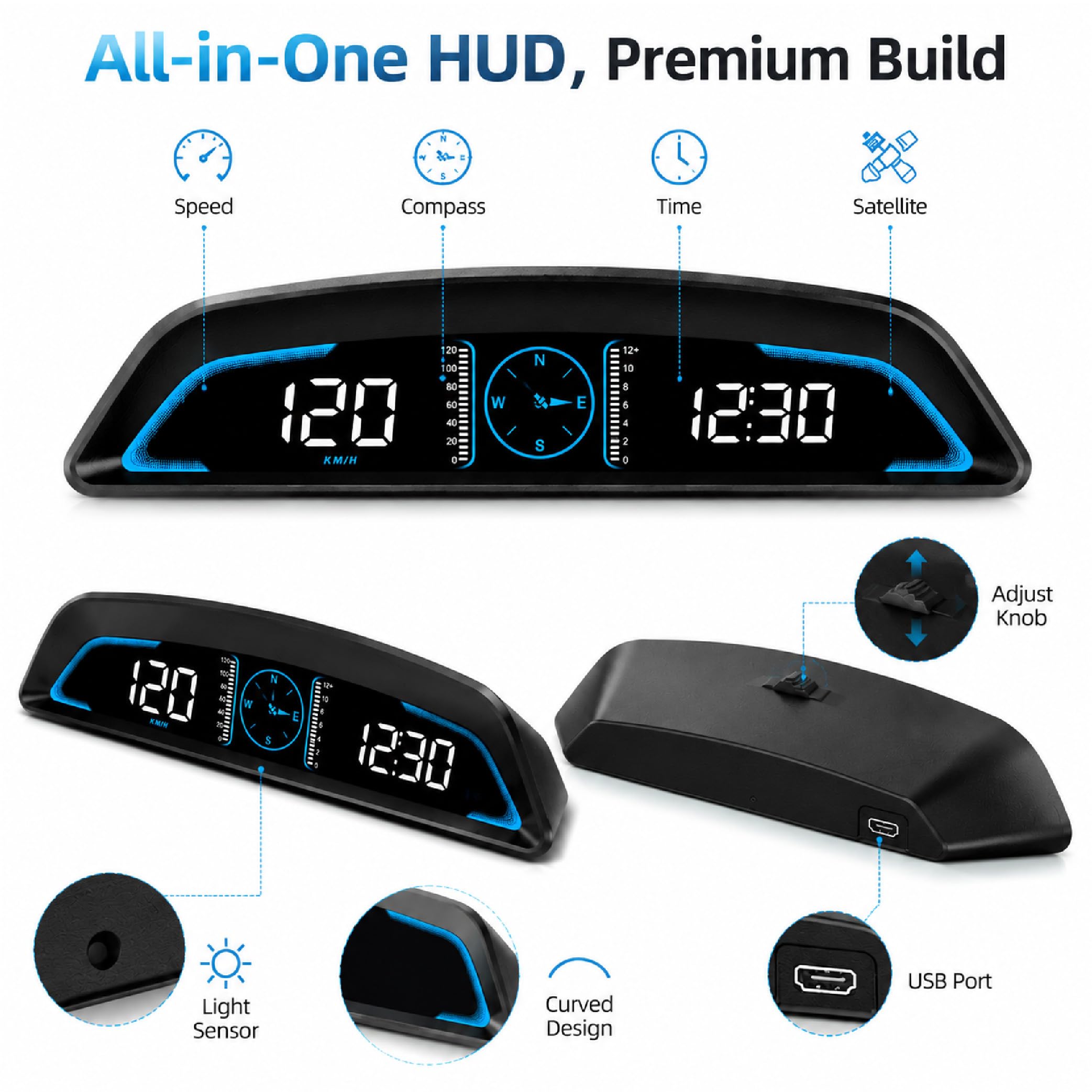 Head Up Display Car pour VW Ameo 2016-2020, Écran Numérique avec Vitesse Température et Alerte Fatigue à Installation USB Rapide
