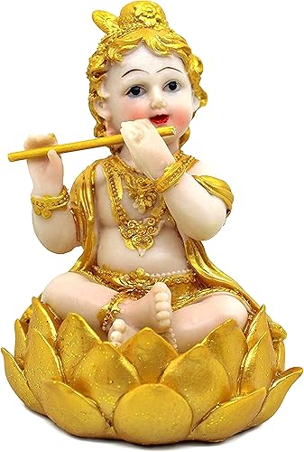 TIED RIBBONS Krishna Estatua de resina de Dios hindú  5.2 x 4 pulgadas  Figura de ídolo de Krishna pieza decorativa para mesa, regalo de