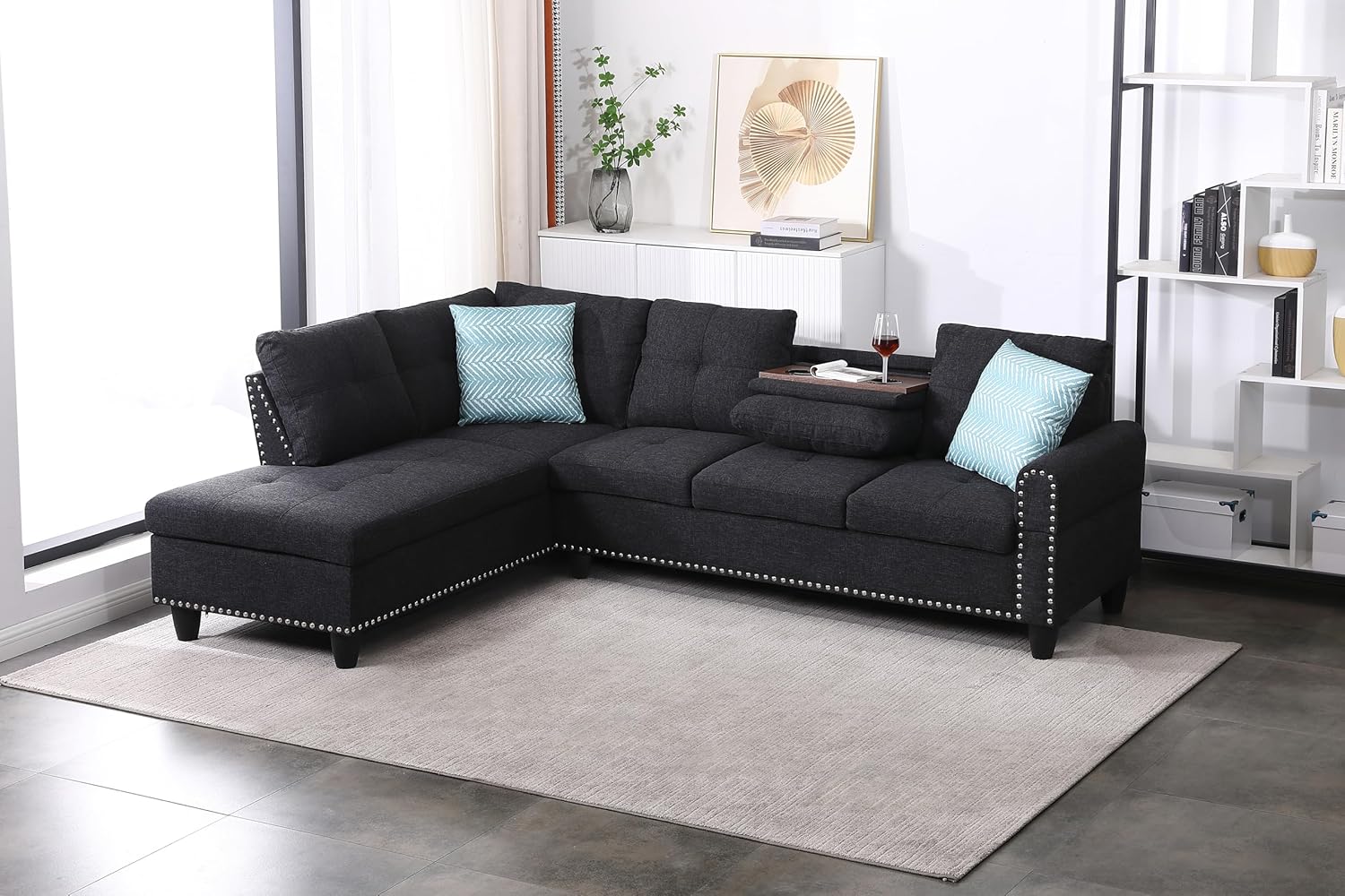 Sofa Set for Living Room Clearance,L-Shaped Modular Sectional Sofas Bed for Bedroom Clearance, Reversible Cloud Couch Boneless Design with Ottoman,3 Seat Couches Furniture Sets,Darkgray