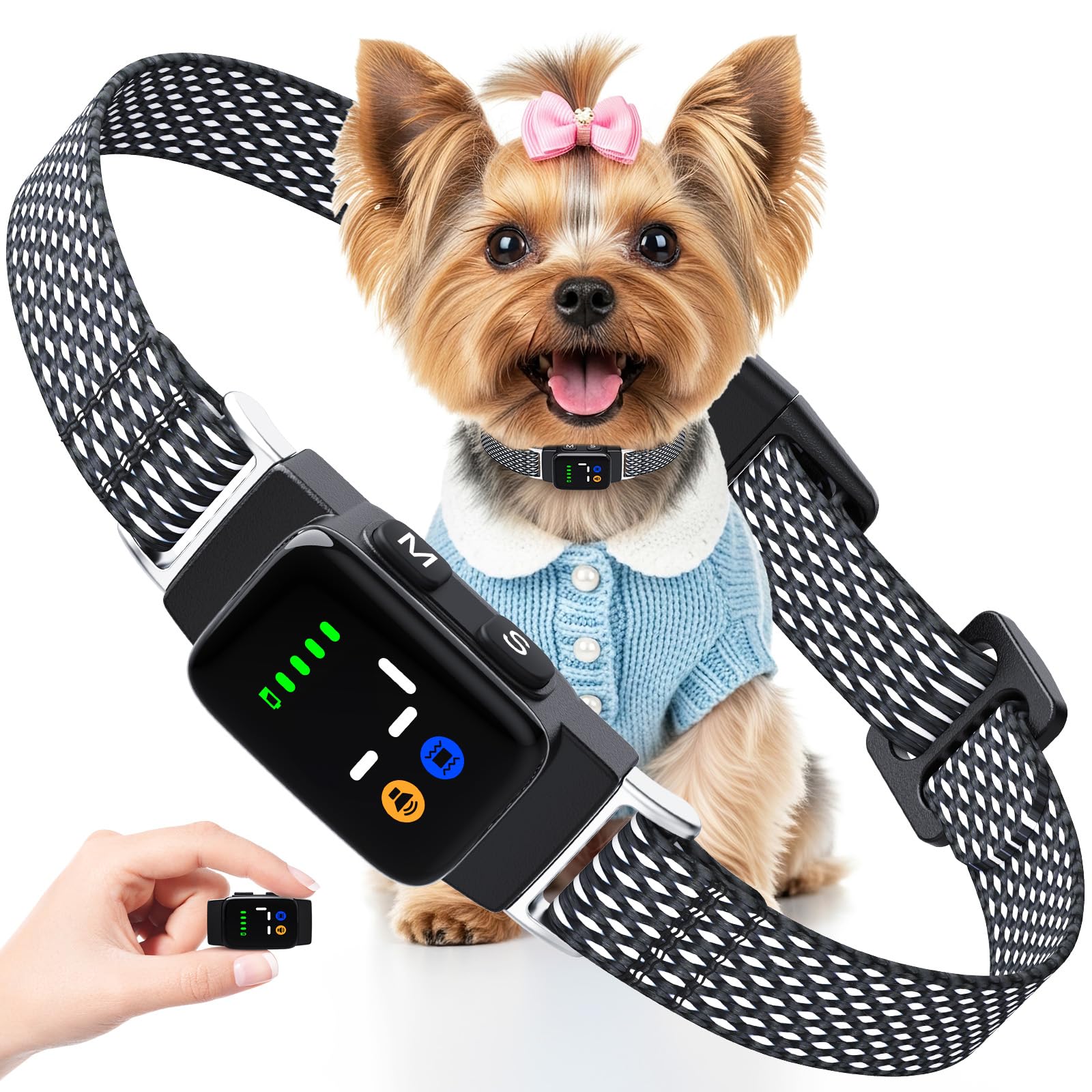 Collar Antiladridos para Perros - Collar Adiestramiento con 7 Niveles de Sensibilidad Ajustables, Recargable 3 Modos de Eficiente, Impermeable IP67 Cuello Perros Pequeños y Grandes (Gris)