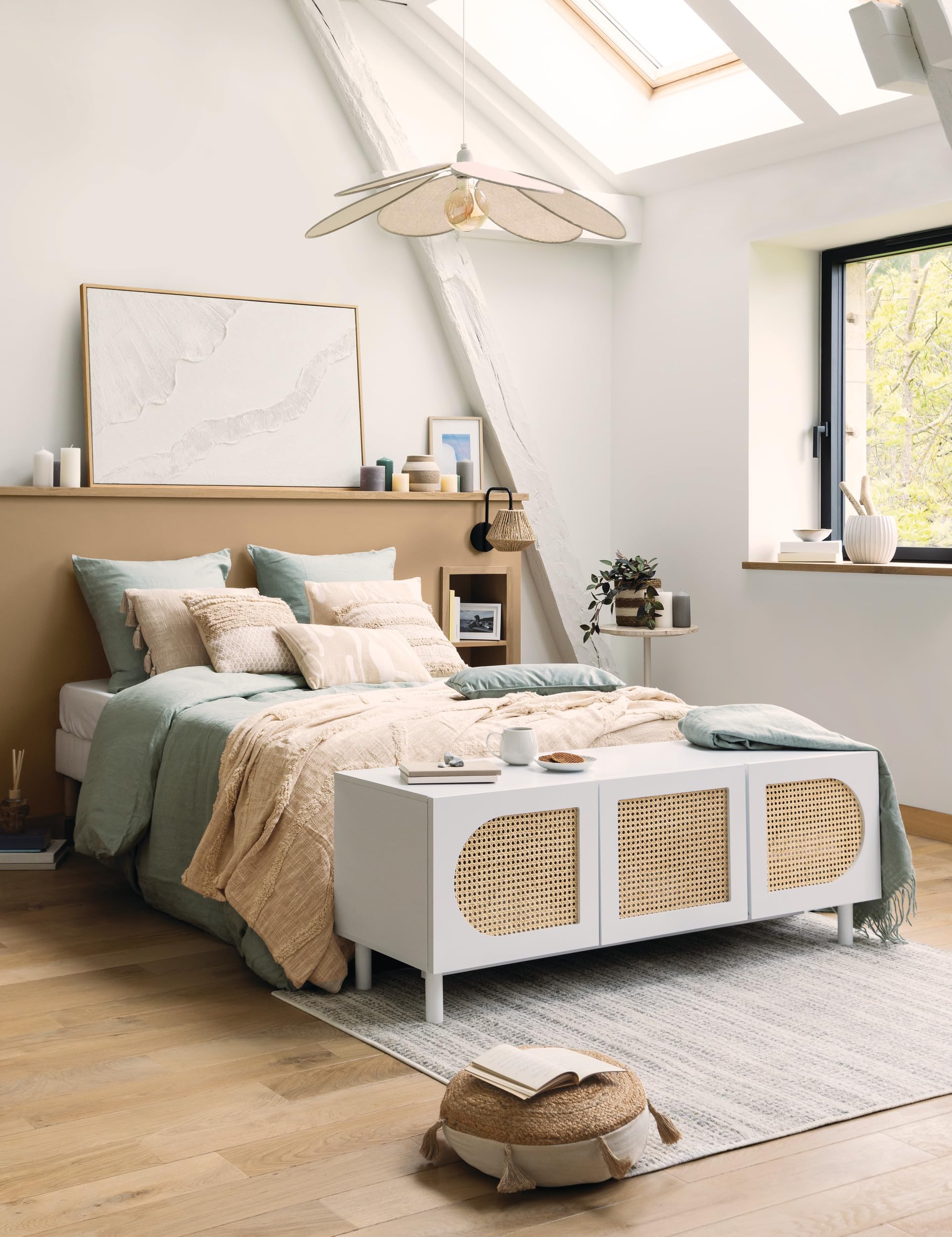 Atmosphera - Suspension Pétales Naya Beige - Ampoule Non Incluse E27 40W - Lustre Bohème 72cm en Métal pour Chambre, Salon, Entrée, Bureau - Hauteur Réglable