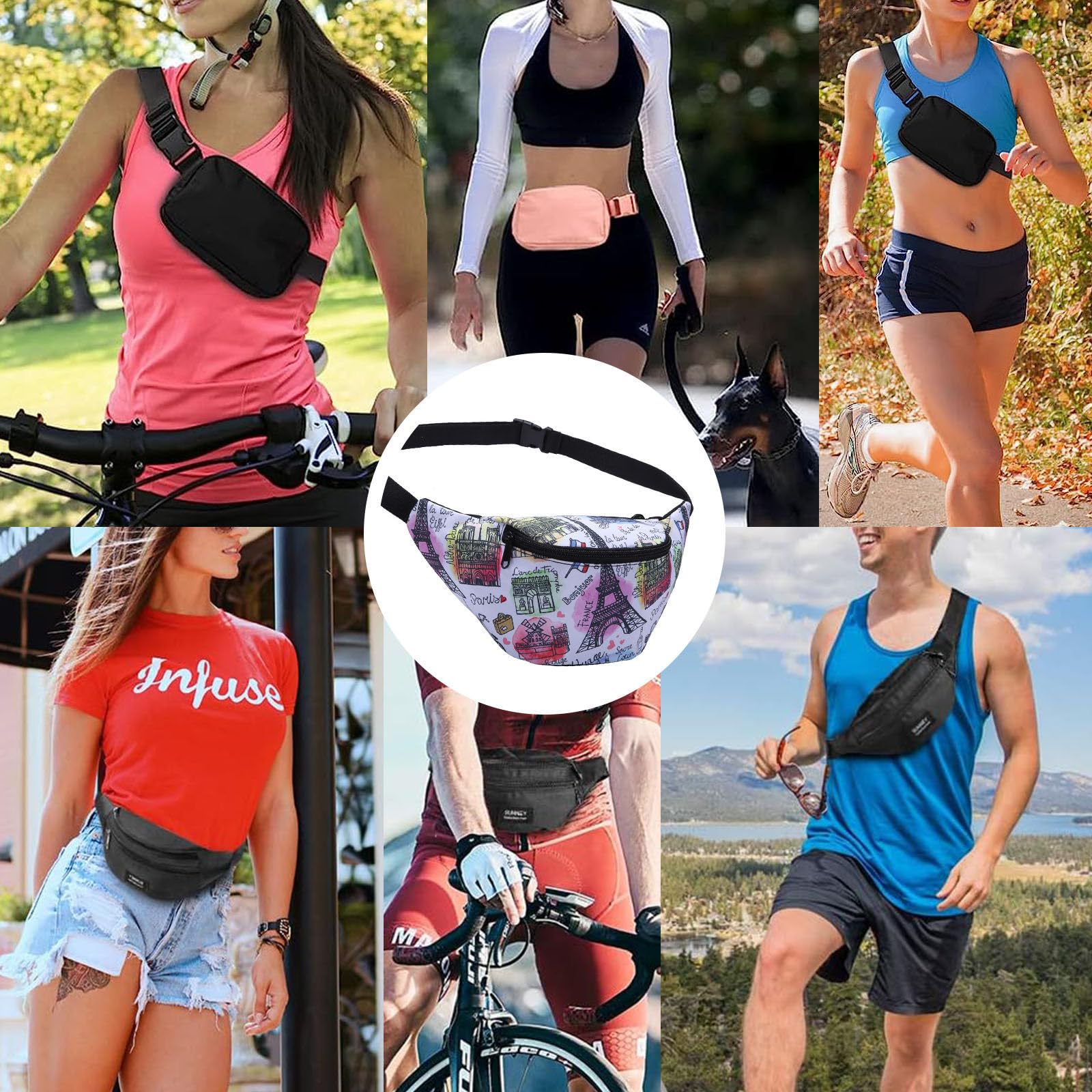 Surwin Riñoneras De Moda, Patrón Triángulo Riñonera Cinturón Ajustable Para Hombre Mujer Riñoneras De Marcha Con Cremallera, Multifuncional Para Casual Viajes Correr Ciclismo (Azul Oscuro