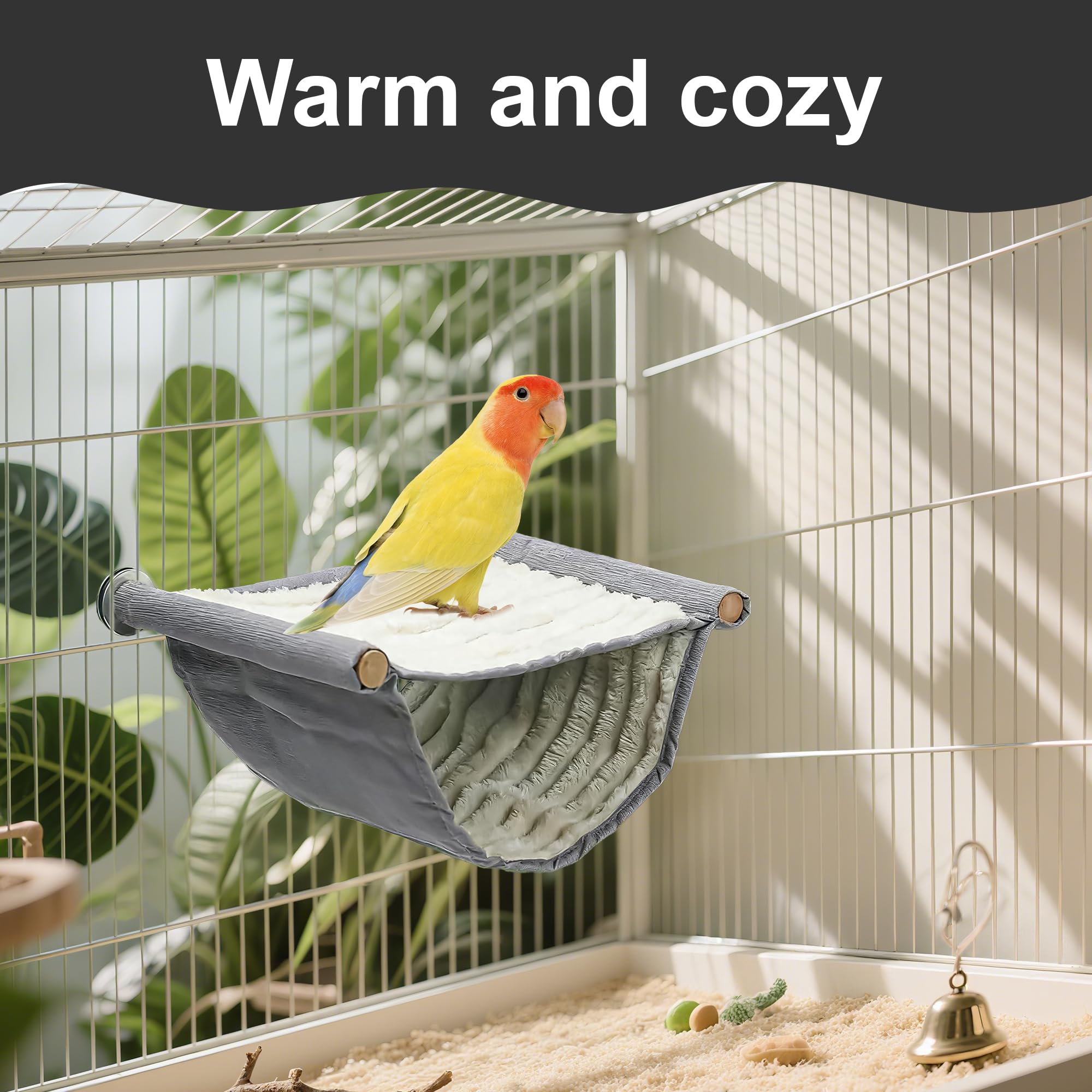 Hamac pour oiseaux - Accessoires pour perruches ondulées - Accessoires de cage à oiseaux - Nid d'oiseau chaud pour l'hiver - Nid d'oiseau - Grottes pour perroquets et petits oiseaux (gris)