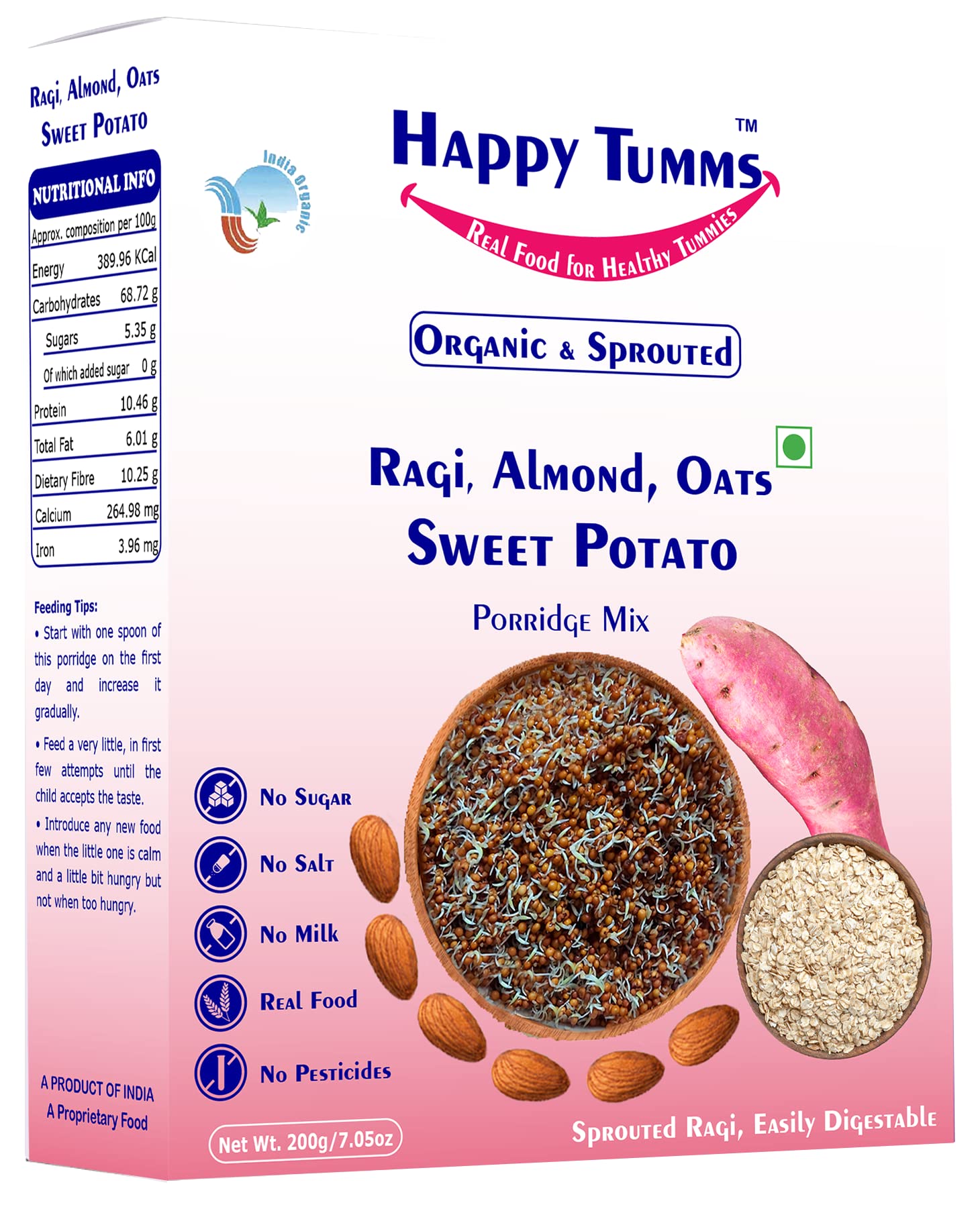 Happy Tumms Certified Organic Sprouted Ragi, Almonds, Oats, Sweet Potato Porridge Mix | Organic Baby Food for 8 Month Baby | Available in Trial Baby Packs too | Shelf-life 9 month | 200g (B0BKLK2ZWF) Amazon Price History, Amazon Price Tracker