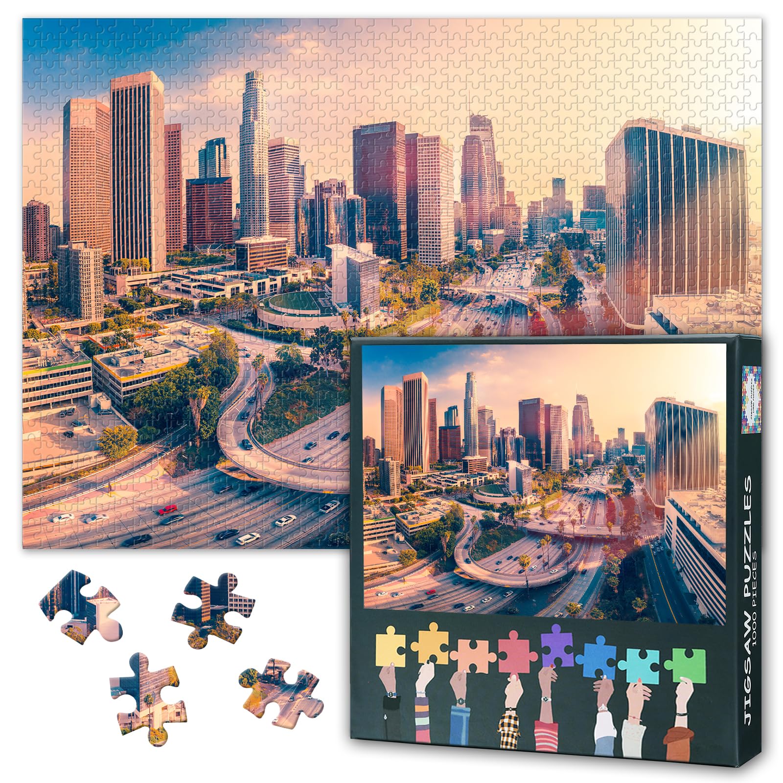 Puzzles for Adults 1000 Pieces - Sunrise in Los Angeles City, California Jigsaw Puzzles | Los Angeles City Skyscraper Landscape Premium 1000 Piece Puzzle for Adults Home Decor 27.5" x 19.6"/70 * 50cm