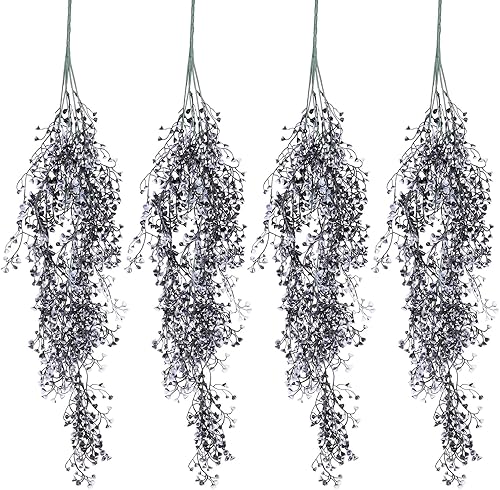 MECCANIXITY 4 piezas de plantas colgantes artificiales, helechos falsos, vides colgantes de plástico para el hogar, jardín, interior, exterior,