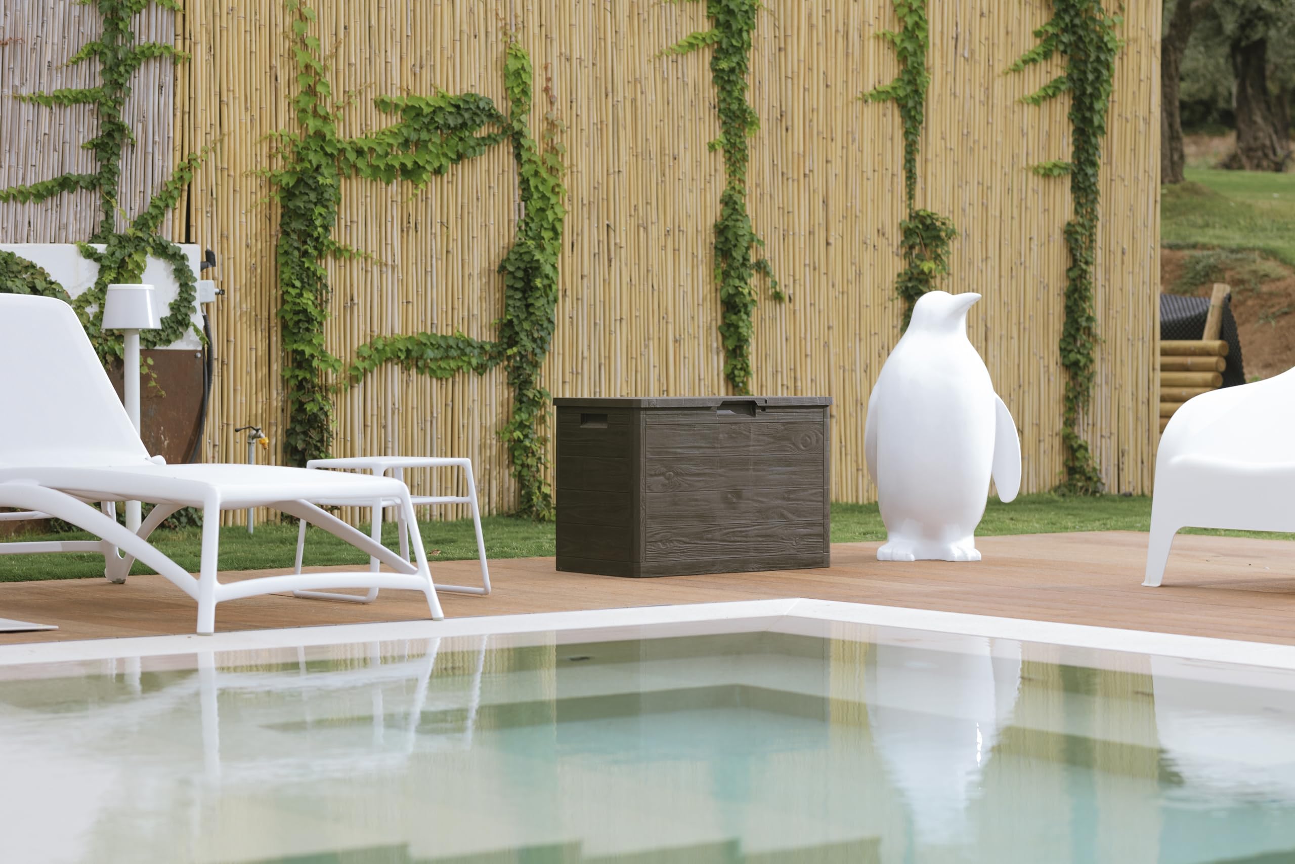 Coffre De Rangement Extérieur Toomax 160L | Effet Bois | Gris Tourterelle | 77,5x44,5x52,7cm | Résine