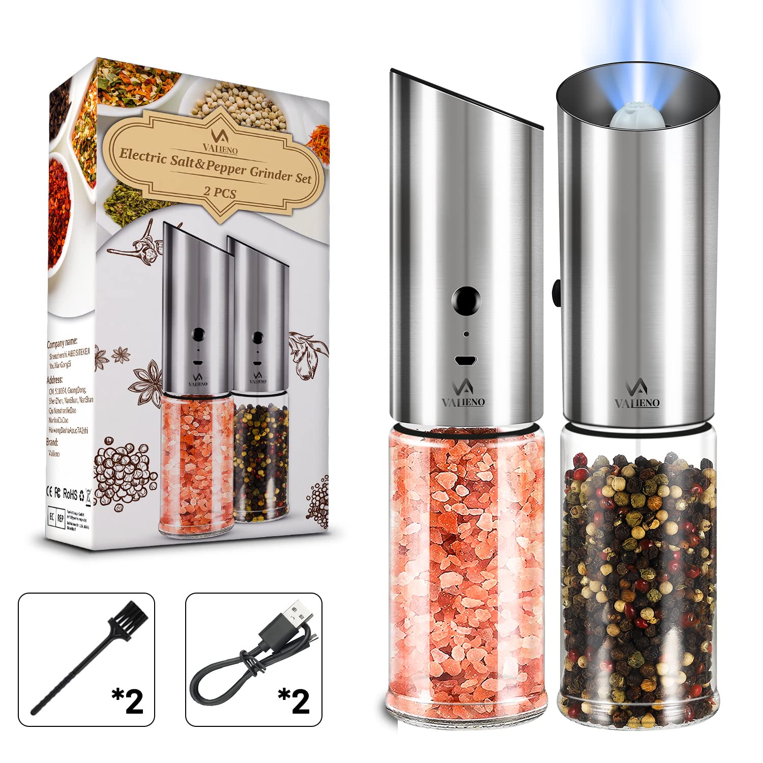 Buy USB Rechargeable Salt and Pepper Mill Set, Electric Salt or Pepper