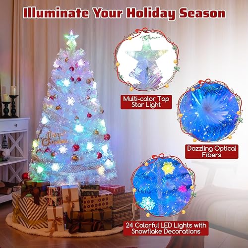 Miniatura 90 de Goplus Árbol de Navidad artificial de fibra óptica preiluminado, con luces LED multicolor y copos de nieve (6 pies)