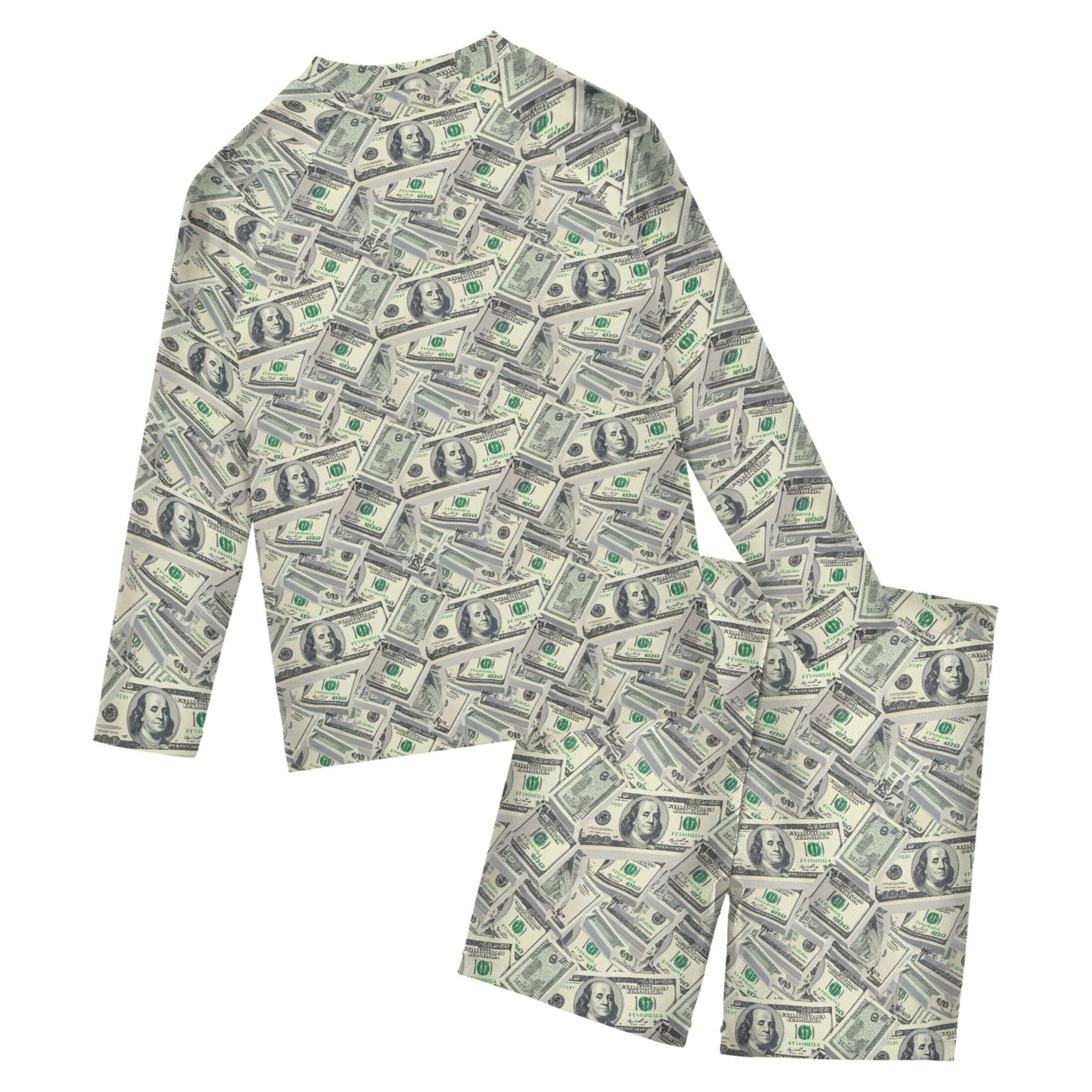 Paper Money Hundred Dollar Bills Baby Boys' Toddler Long Sleeved Rashguard Swim Bathing Suit Set B0405083