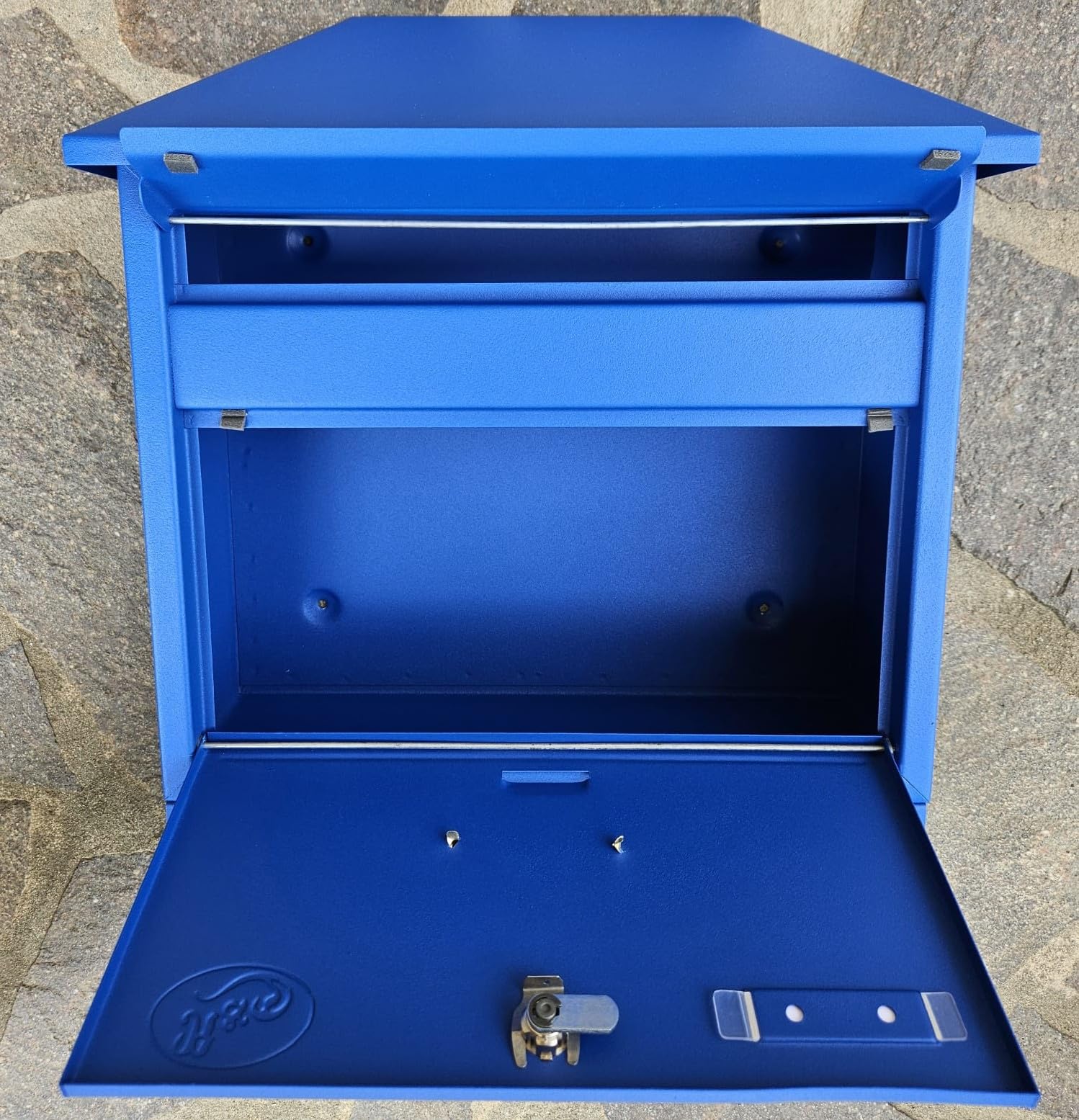 Großer Briefkasten/Postkasten XXL Blau Matt RAL 5005 mit Zeitungsrolle Zeitungsfach Schrägdach Trapezdach Wandmontage