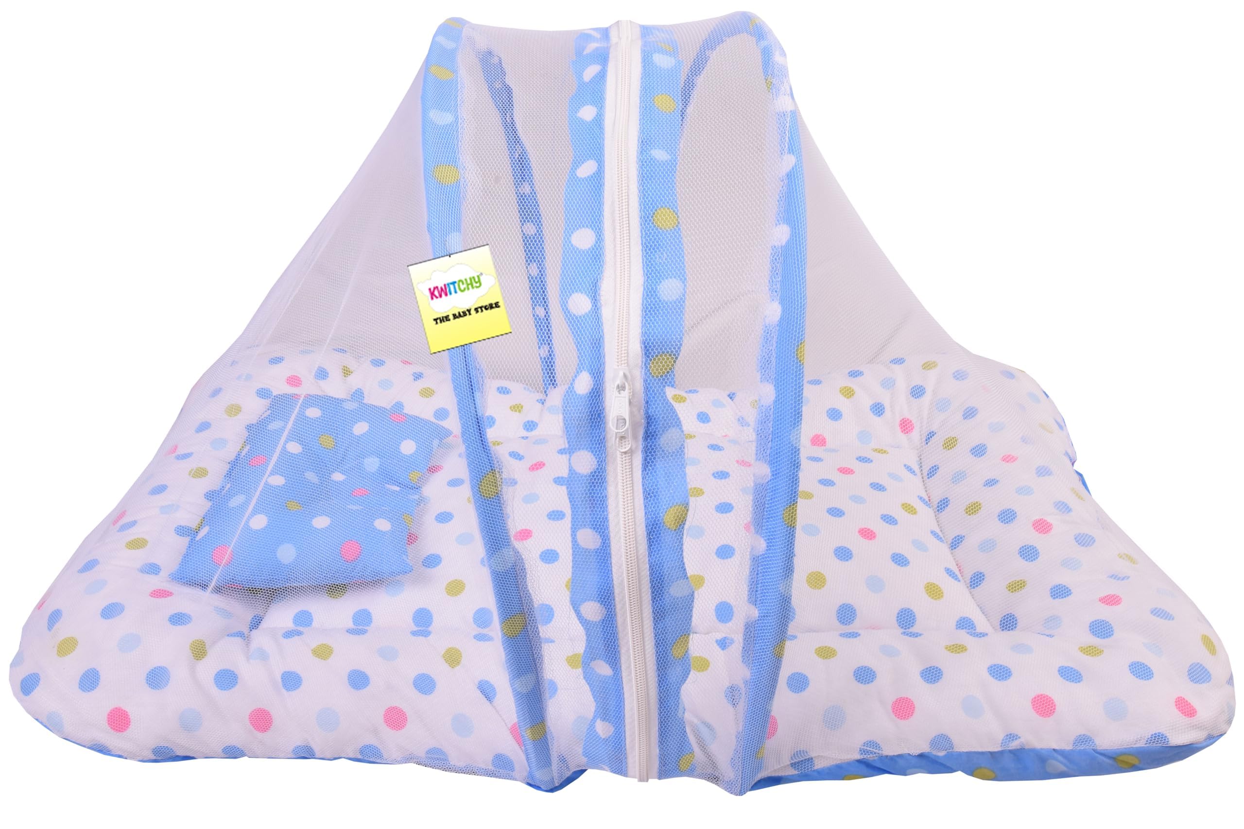Kwitchy Baby Bed with Mosquito Net New Born Baby Bedding Set | Folding Bed | Toddler Mattress | Cotton | Gadda Set | Travel Beds | Boys & Girls | Gift Pack (0-6 Months) Blue 4
