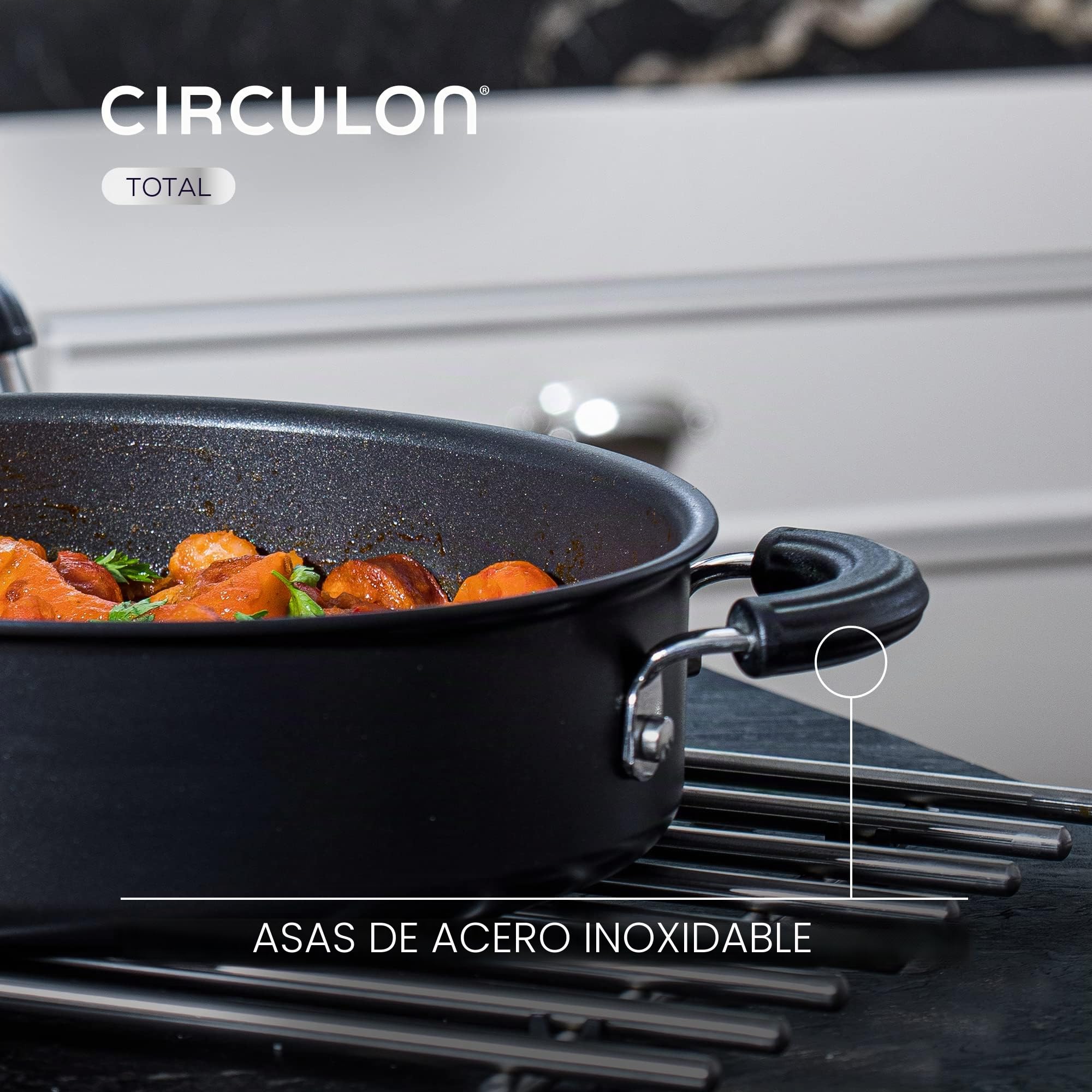 Circulon - Total - Sartén Wok de 30 cm - Antiadherente - Anodizado duro - Inducción - Apto para horno y lavavajillas