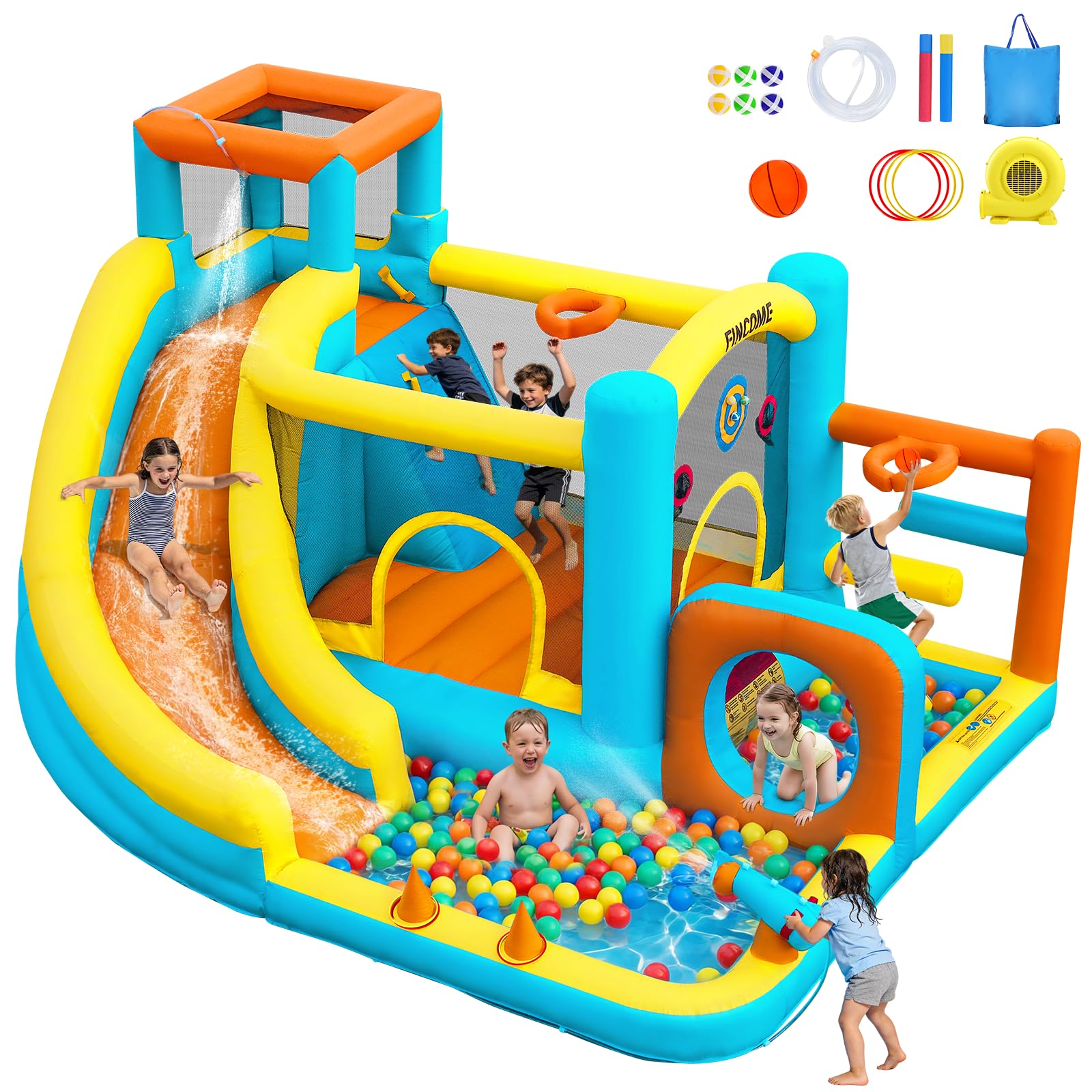 Photo 1 of ***UPDATED 7/24*** Inflatable Bounce House for Kids Inflatable Water Park with 550W Blower, Ball Shooting, Climbing Wall, Jumping, Kids Bouncy Castle for Outdoor Indoor Backyard Water Slide Summer Party 12 * 9.7 * 7FT