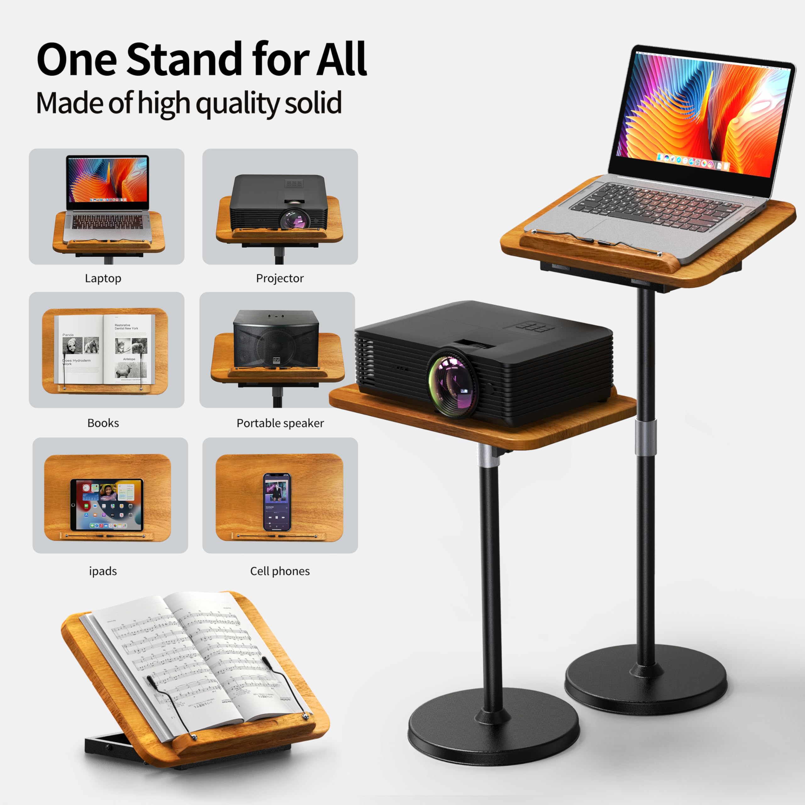 NAMON Support au sol 2 en 1 pour ordinateur portable - Hauteur réglable de 41,9 cm à 129,5 cm - Petite table en bois pour ordinateur portable - Parfait pour la maison, le bureau, la salle de réunion