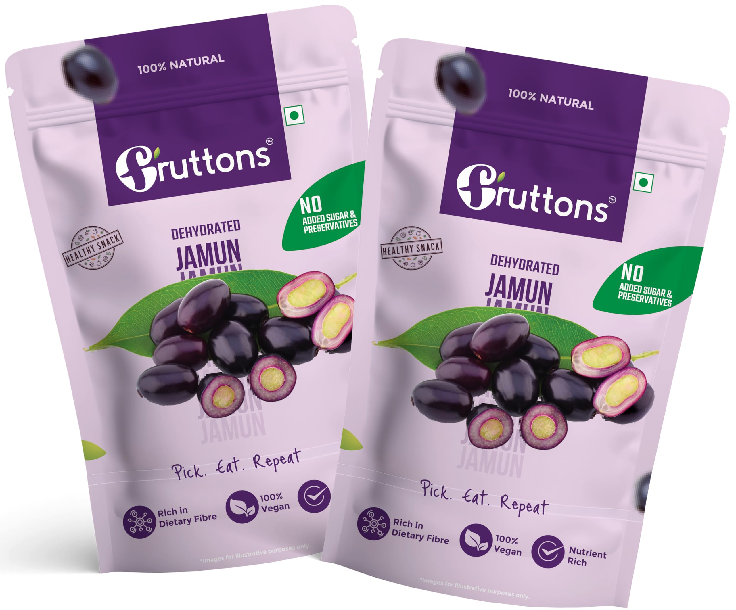 Fruttons Jamun Dehydrated | Dried Jamun| Natural Jamun | Healthy Snack | No added Sugar | Jamun shots | No Preservative | Diabetic Snack | Rich in Dietary Fibre | Dehydrated Fruit (50g | Pack of 2)