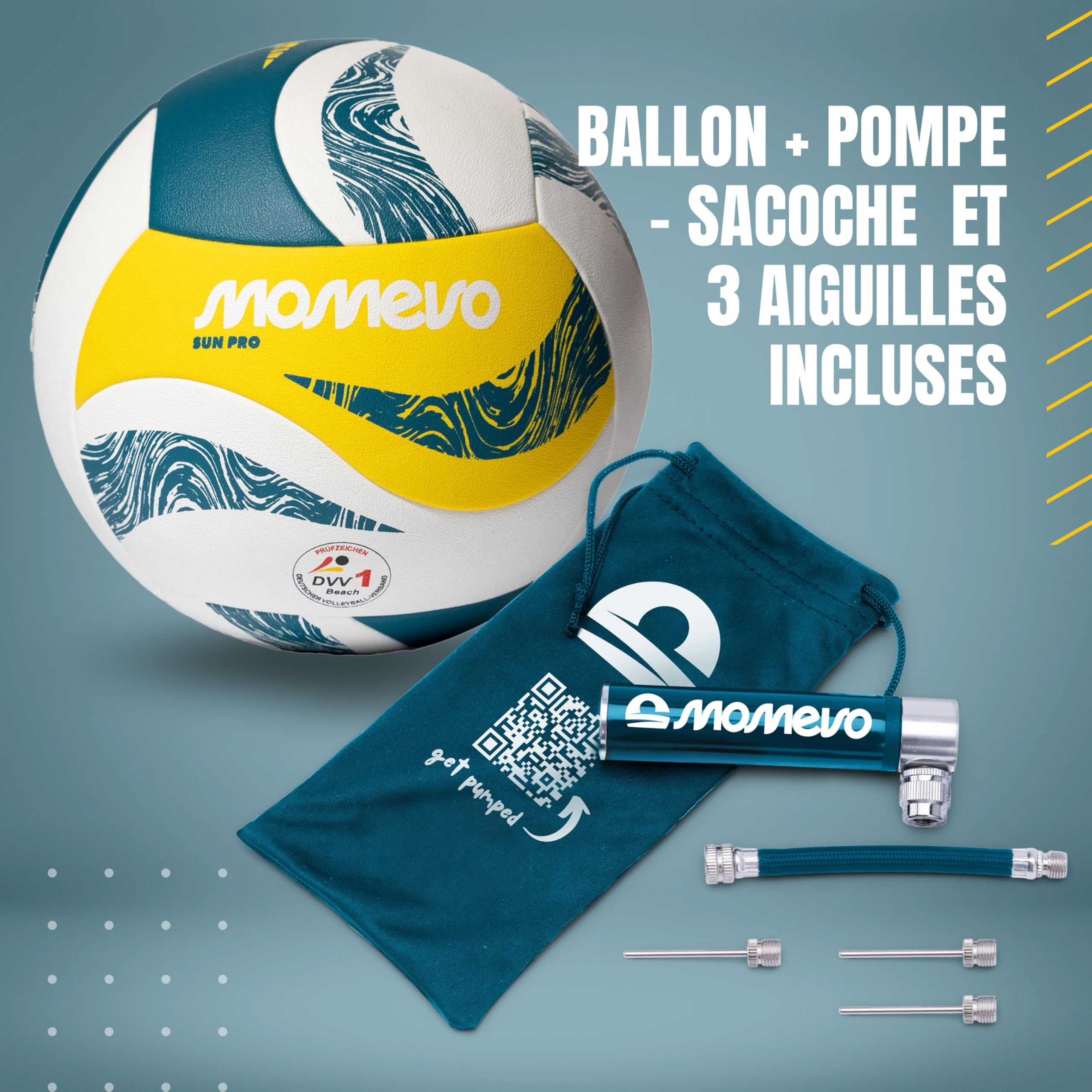 SunPro Ballon Beach-Volley, Taille 5, DVV | Ball de beach-volley officiel, Surface douce, certifié DVV, idéal pour plage, sable, sport extérieur et cadeau