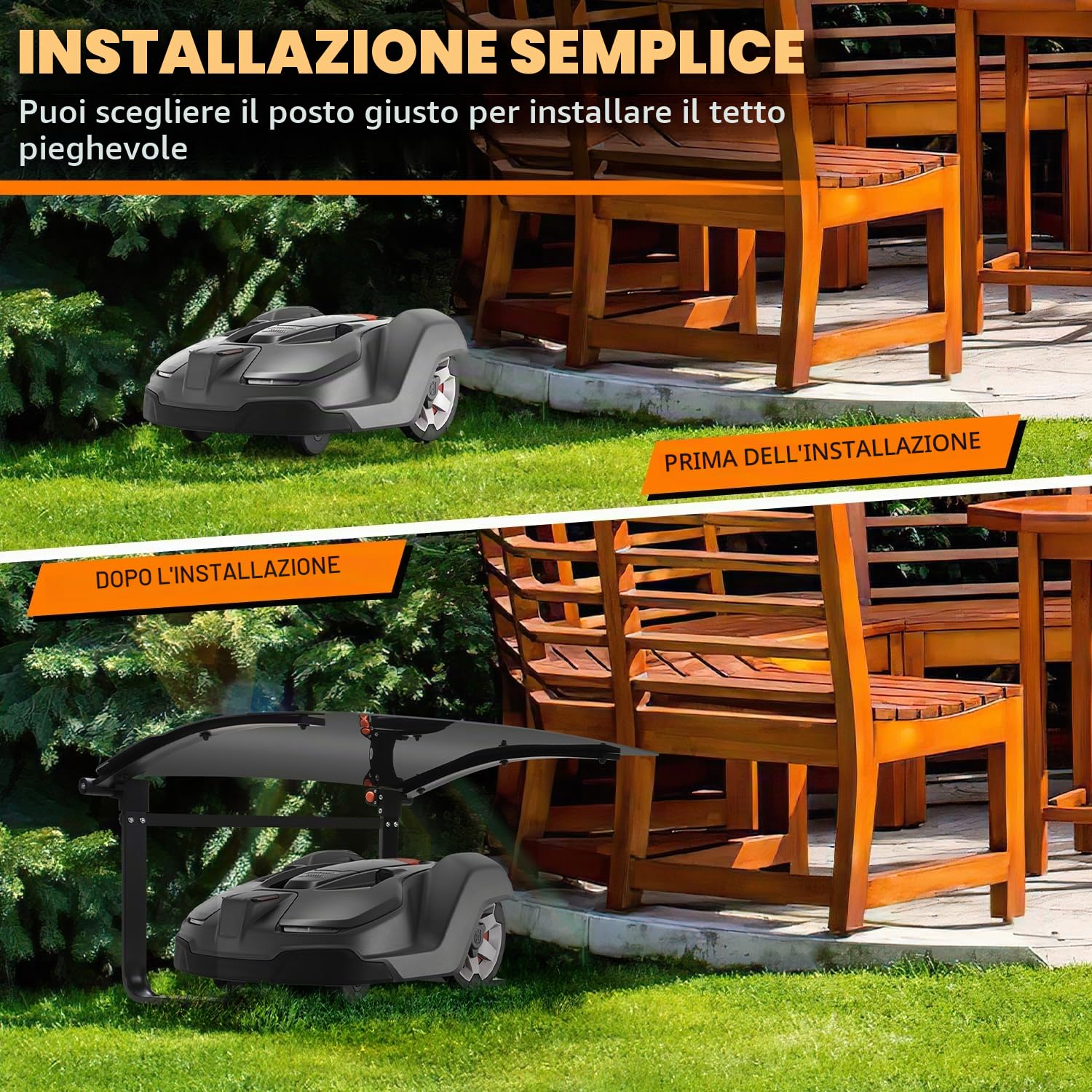 Daromigo Robot tosaerba, garage coperto robot tosaerba, resistente alle intemperie, 73x57x40 cm, metallo e plastica