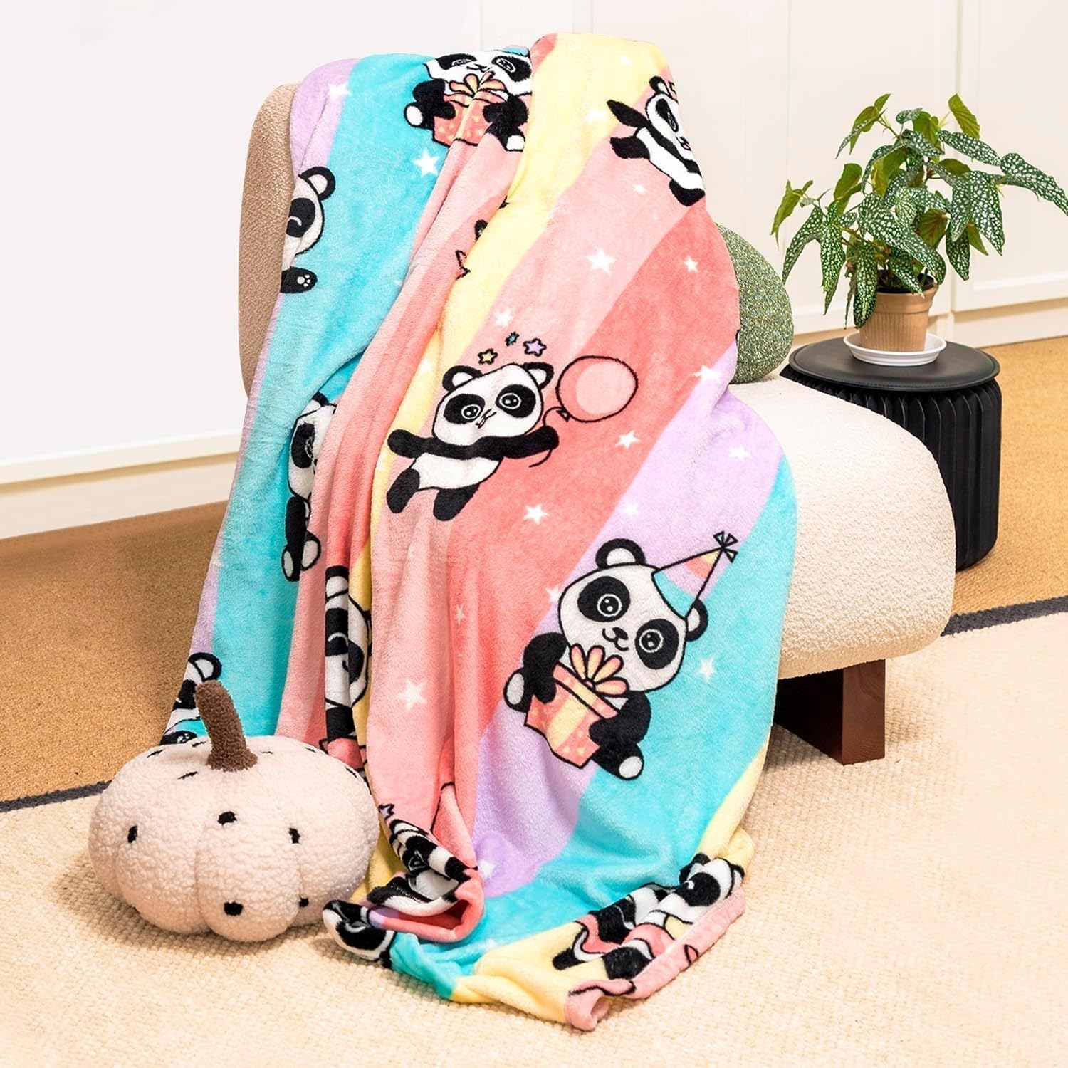 Manta de panda grande personalizada para niños, 150 x 200 cm, manta de forro polar suave, manta mullida para niños y niñas (02, 200 x 200 cm)