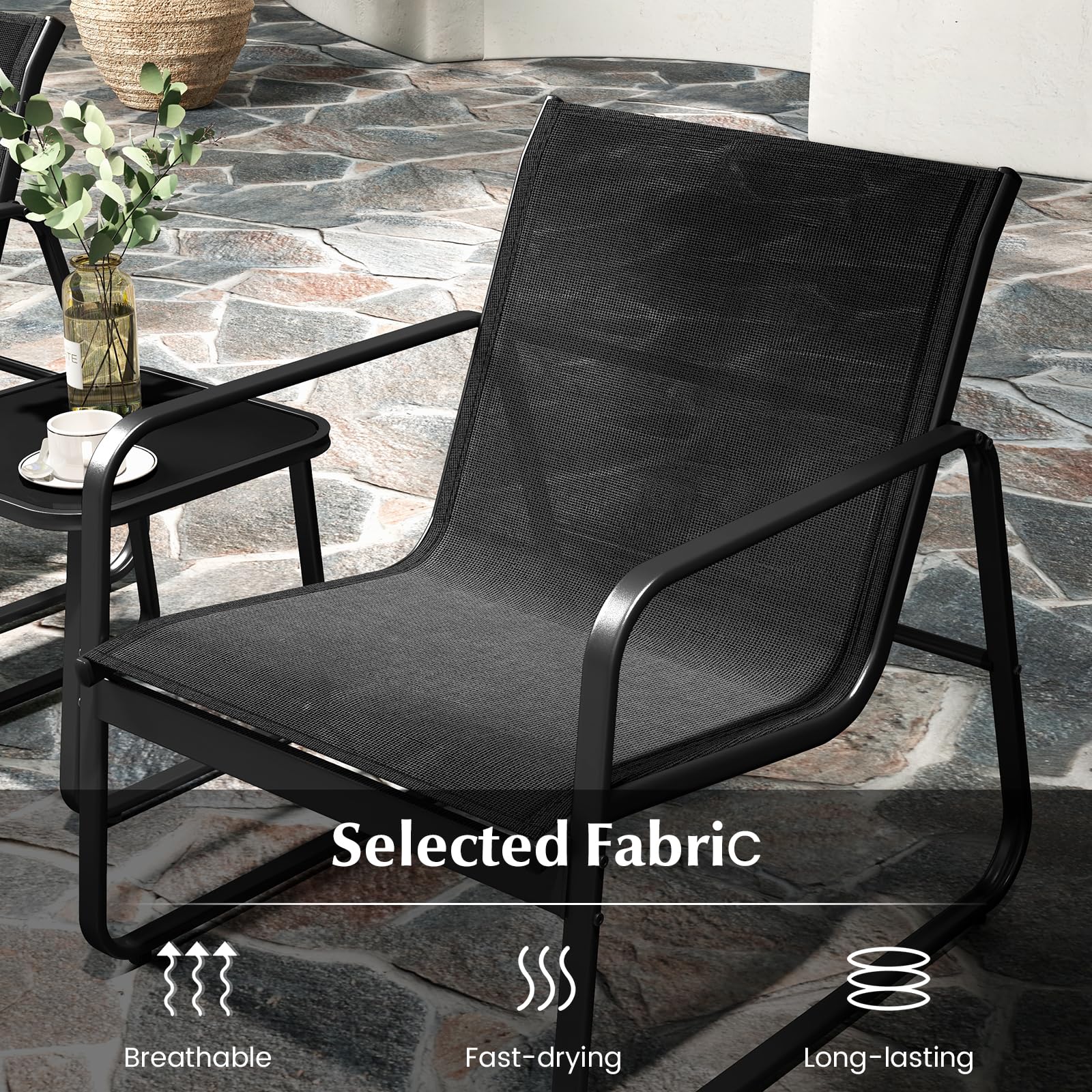 GIANTEX Set da Giardino per Balconi, Mobili da Esterni Compatti per 2 Persone, Salotto da Giardino con 2 Sedie e Tavolino, Set da Giardino in Tessuto Resisteente al Textilene