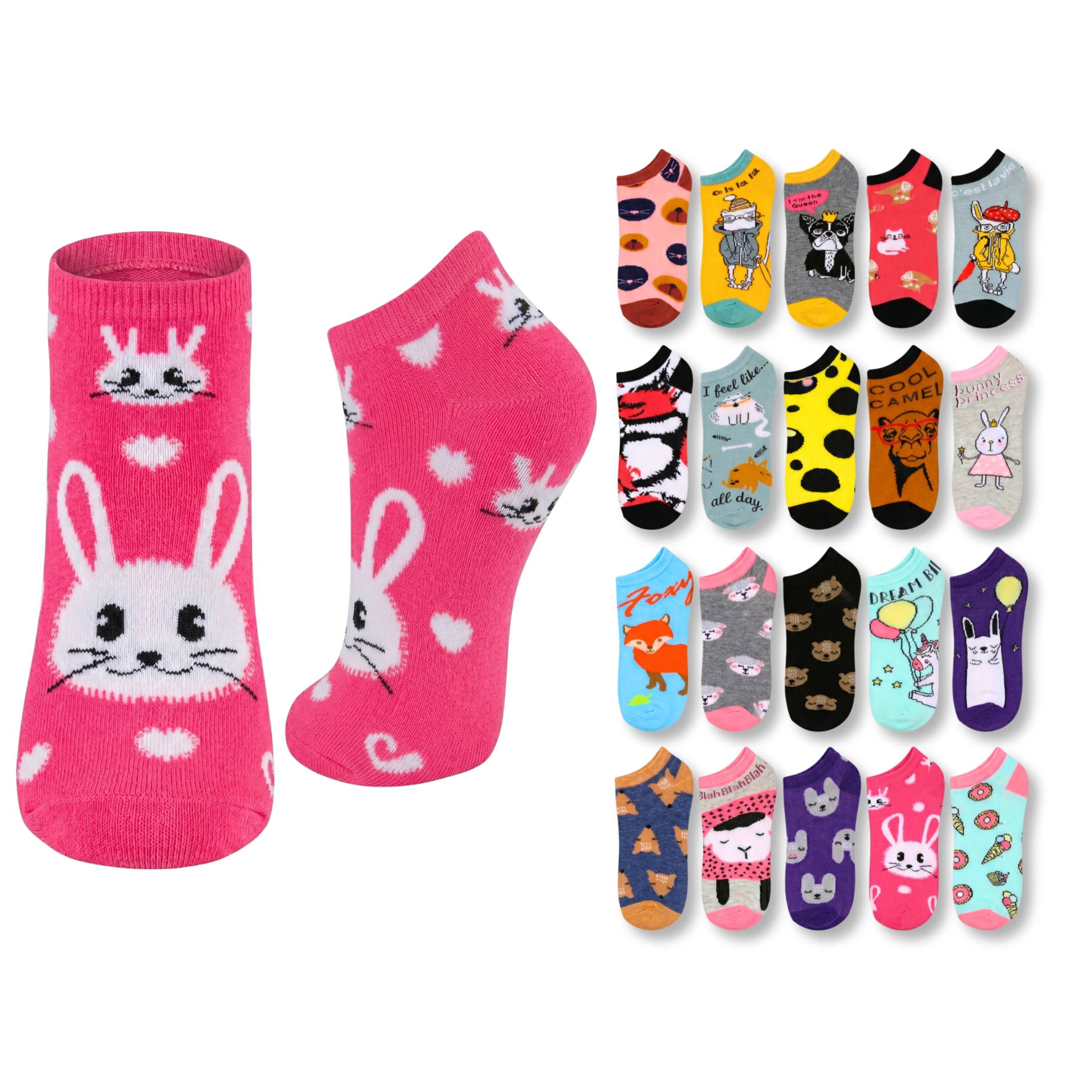 Tipi Toe Women’s 20 Pack Colorful Low Cut Socks – Lightweight, Breathable Design for All-Day Comfort Sizes 9-11/10-13