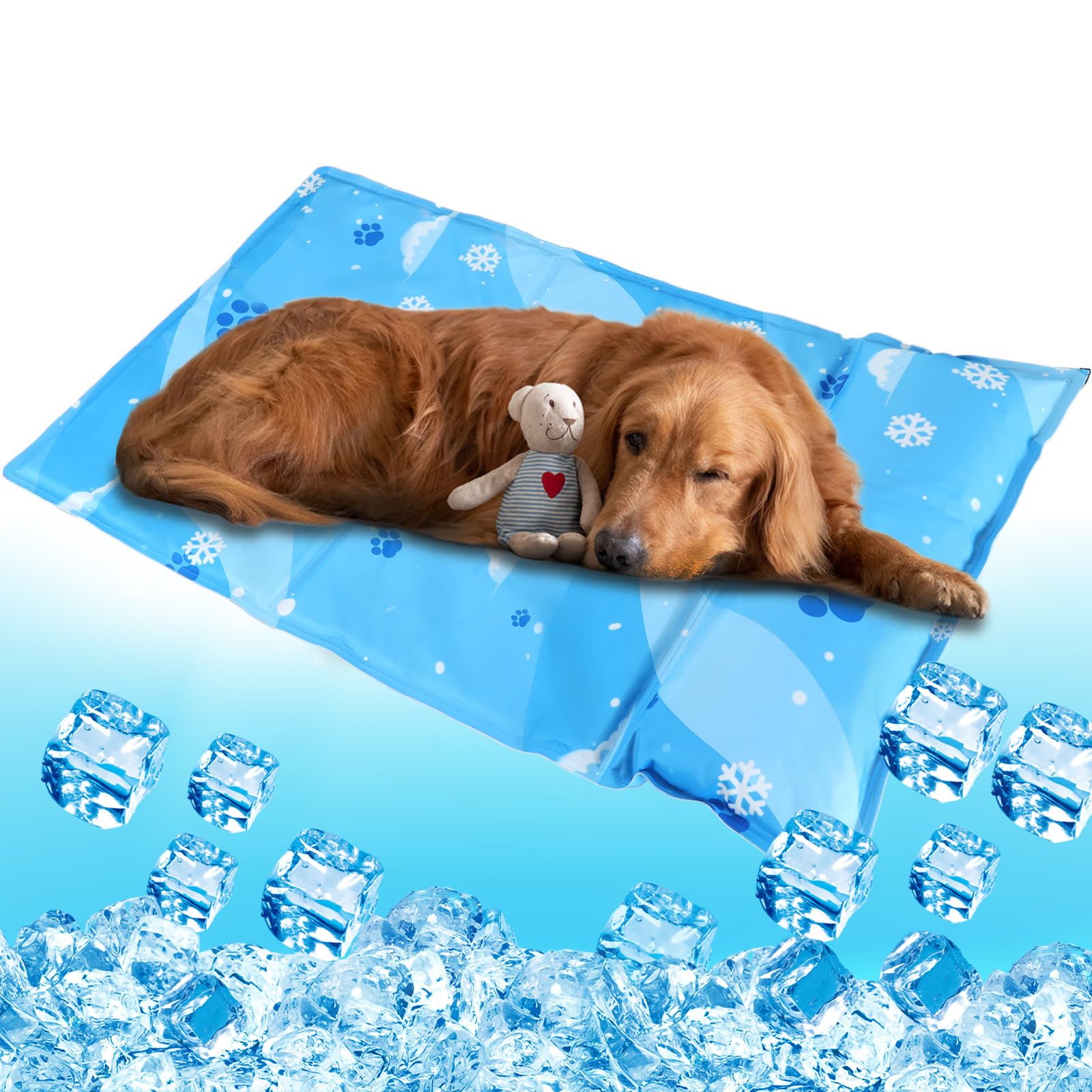 Aisuowa Alfombra Refrigerante para Perros y Gatos, Tamaño Grande Manta refrescante, Cama de Gel No Tóxico, Almohadilla Ideal para Verano (60 * 90+15)