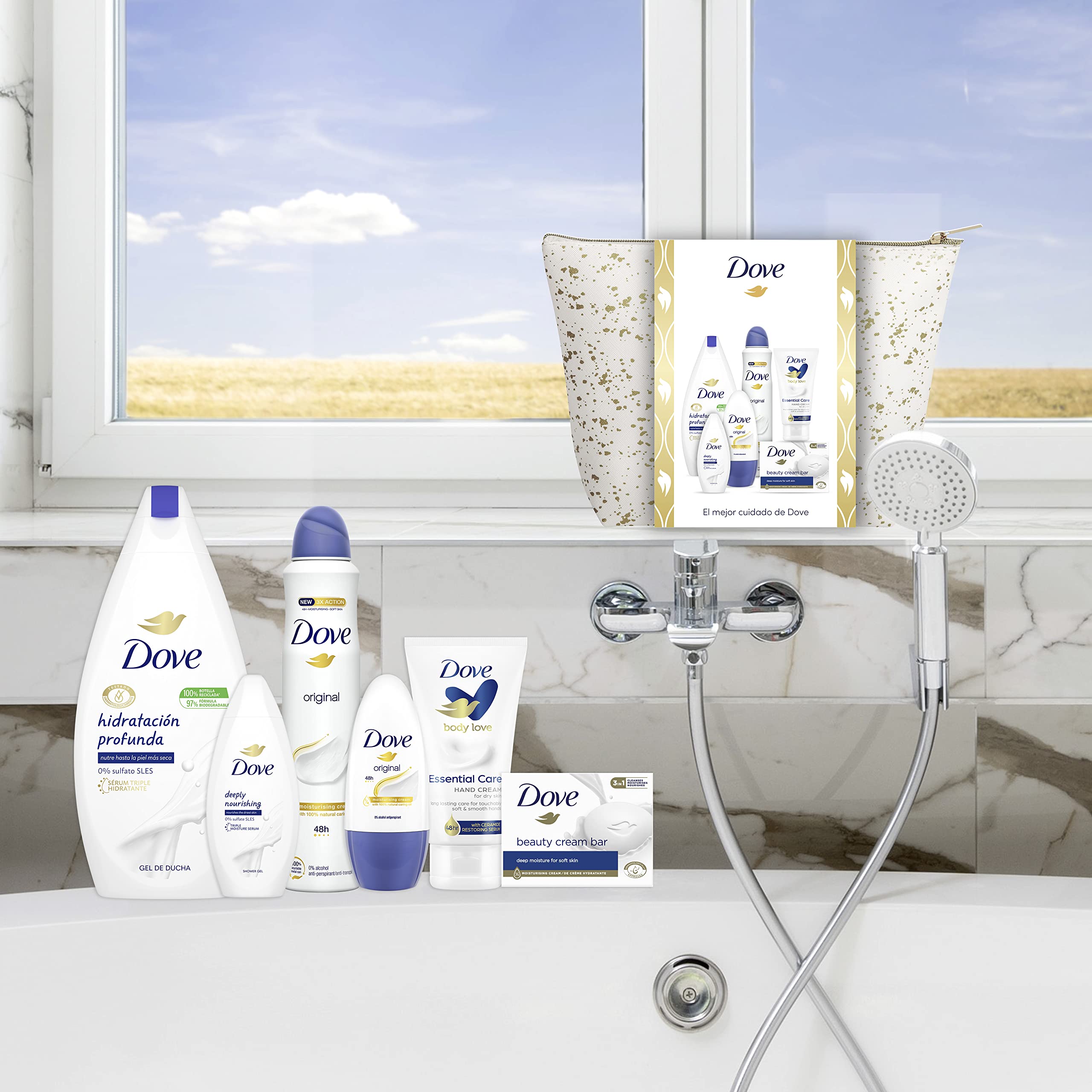 Dove Neceser Regalo Mujer Set de Baño con Bolsa de Aseo, Color Blanco