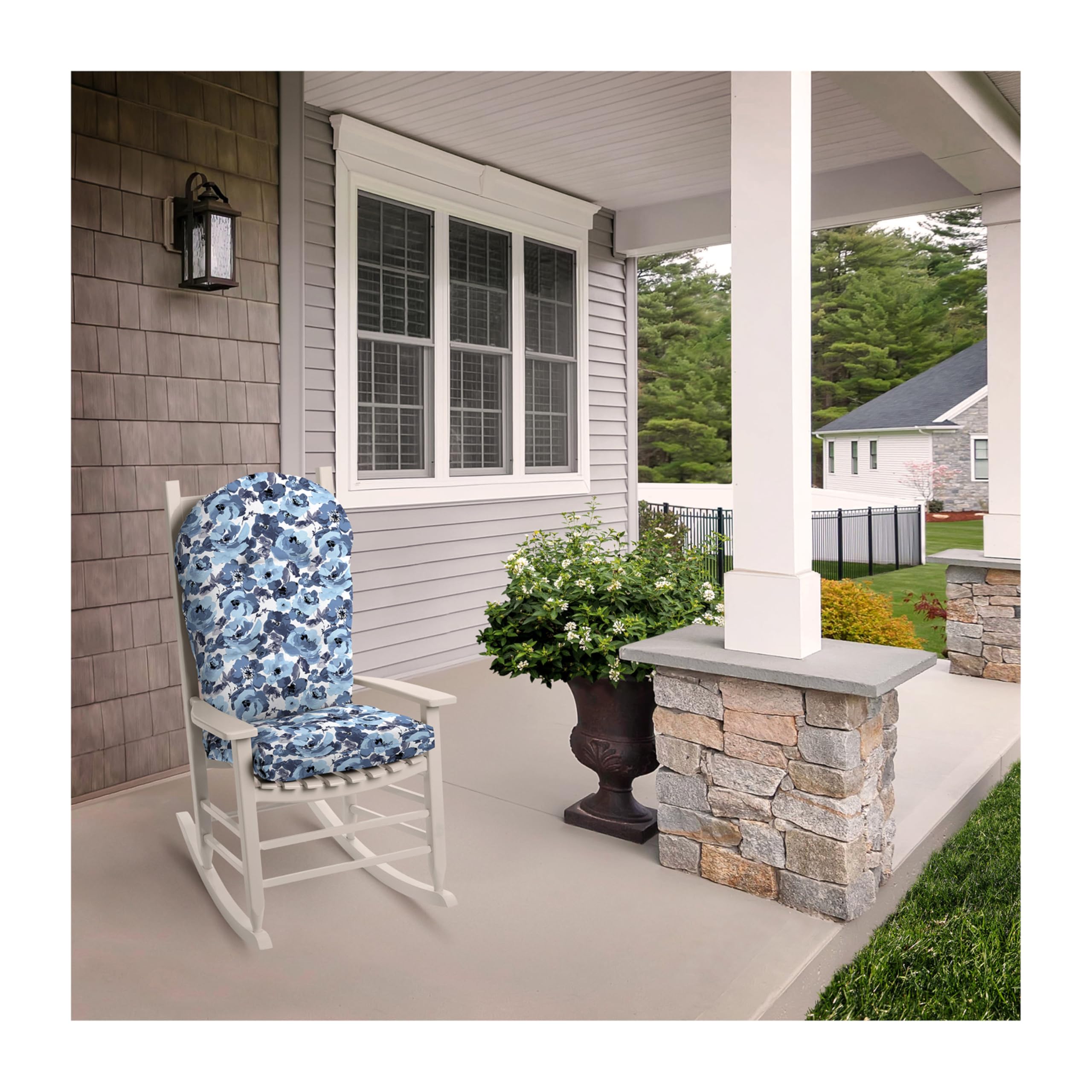 Arden Plush Modern Tufted Rocking Chair Cushion, 21.5 x 19, Rain-Proof, Fade Resistant, Tufted Cushions for Rocking and Adirondack Chairs