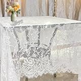 White Lace Tablecloth - 60 x 120 Inches - Rectangle Vintage Embroidered Table Cover for Spring Weddings, Parties, Home Decor, and Outdoor Fall Events