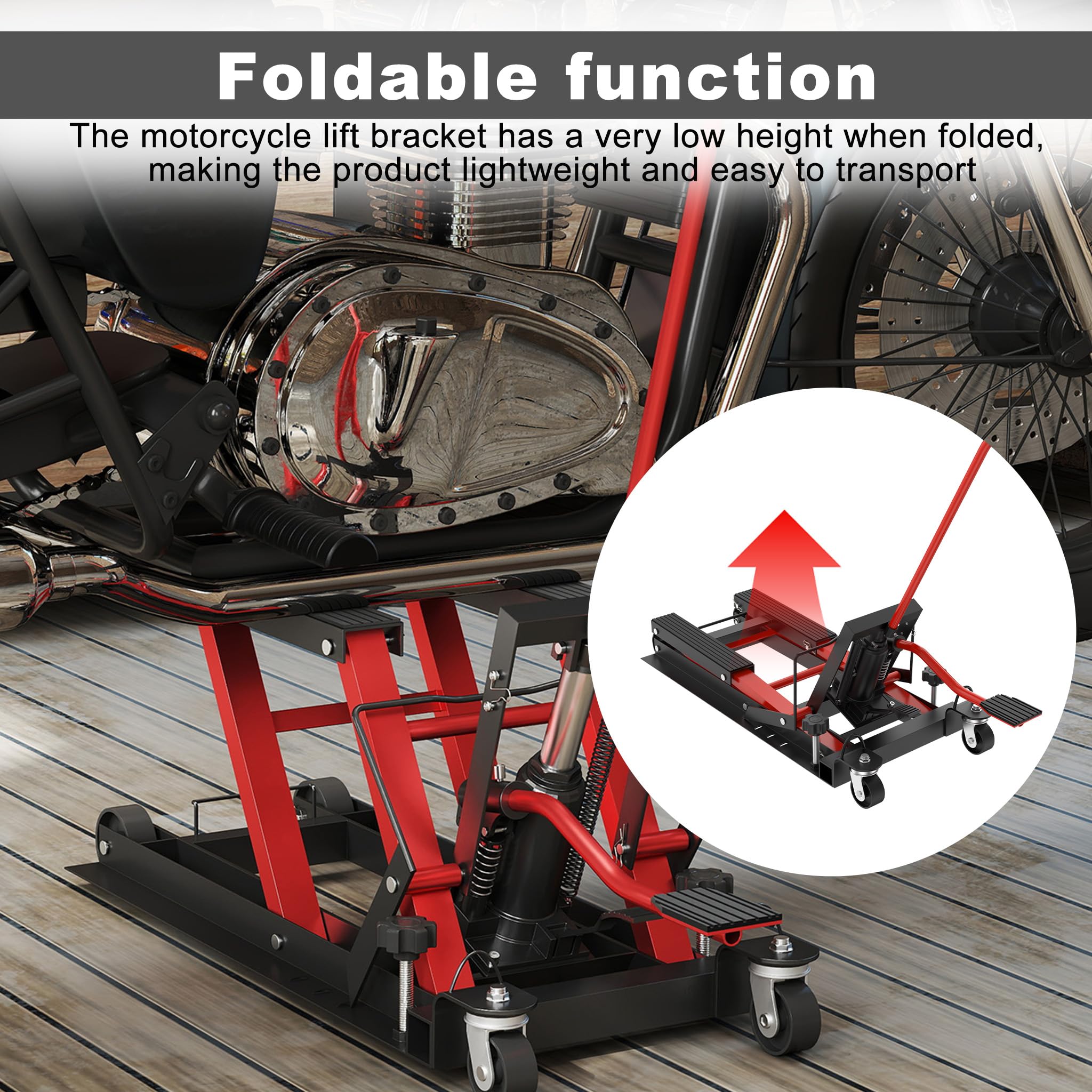 ACXIN Hydrauliczny podnośnik motocyklowy, platforma do podnoszenia ciężaru do 680 kg, z regulacją wysokości, stojak montażowy do konserwacji motocykli, quadów, garażu i obszarów zewnętrznych