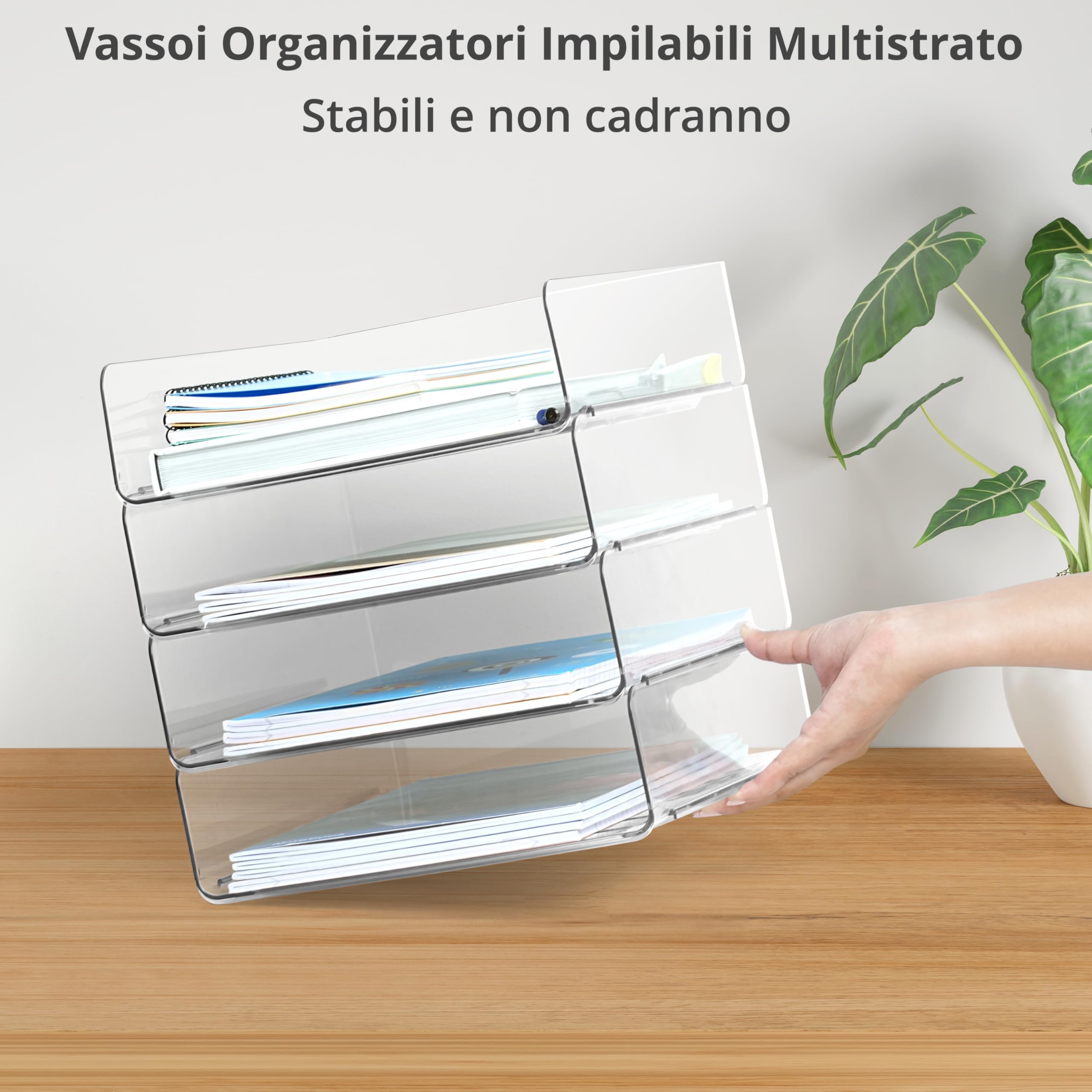 Winter Shore Organizzatore Documenti Trasparente, Set Da 4 Vassoi Impilabili In PET, Per Scrivania, Archivio E Ufficio